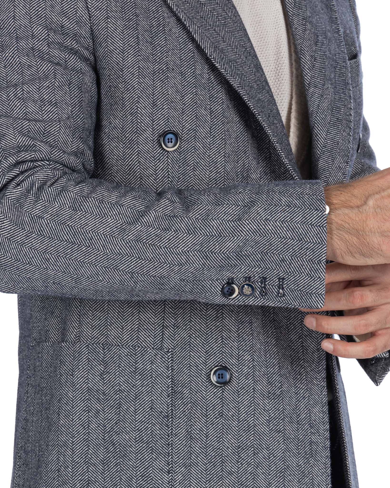 Thierry - blue herringbone double-breasted jacket