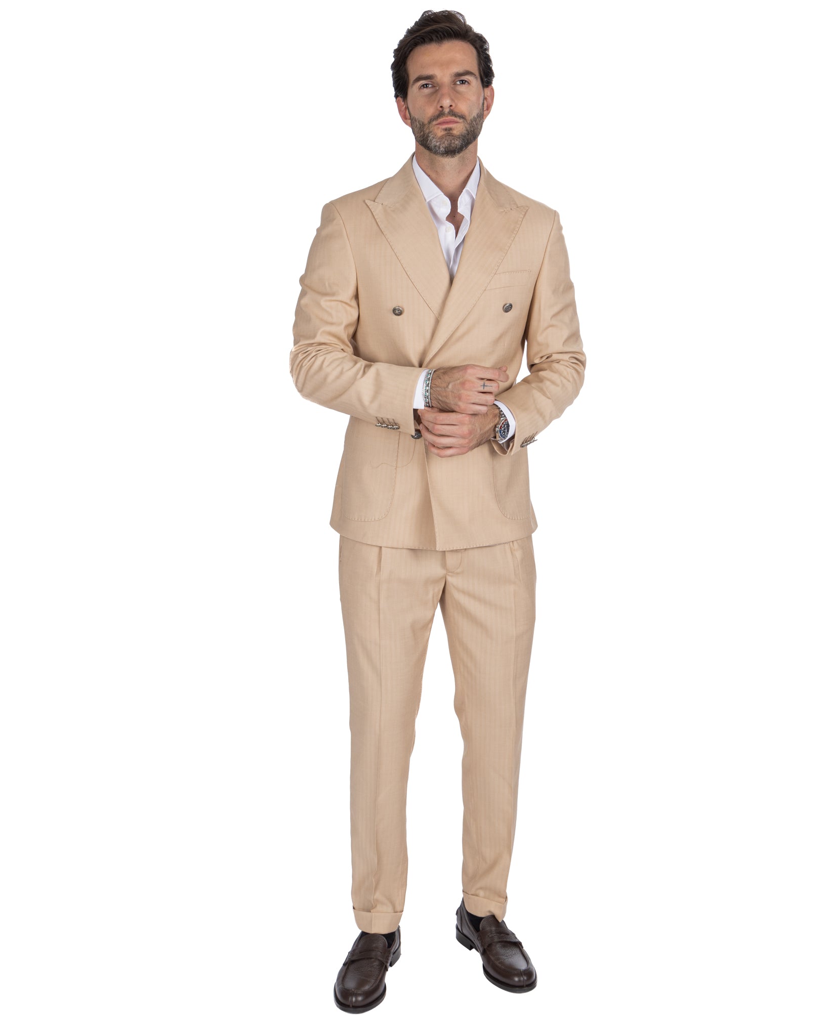 Lisbon - Solaro Beige Double Breasted Jacket