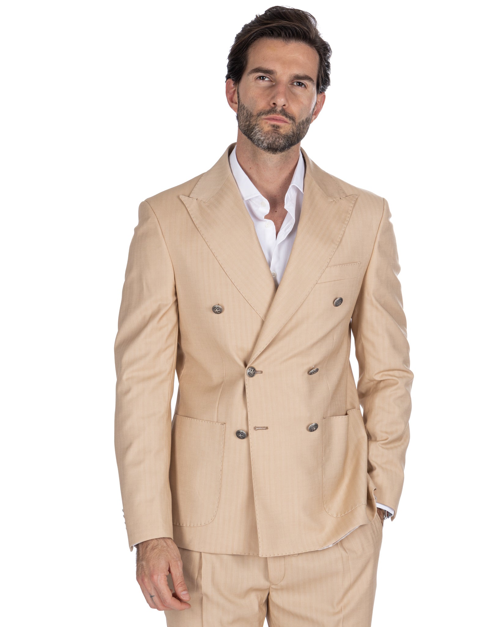 Lisbon - Solaro Beige Double Breasted Jacket