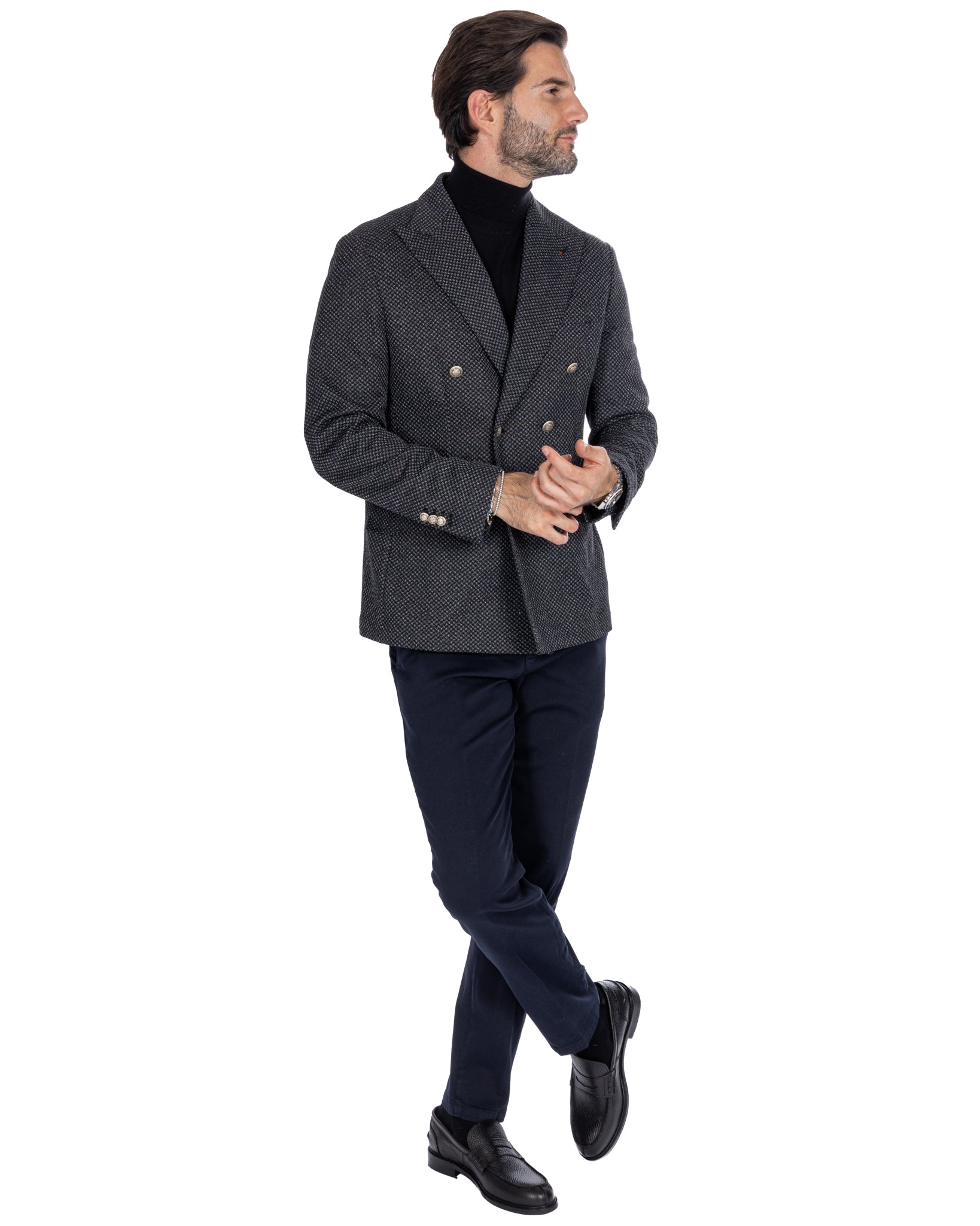 Theodore - black micro-patterned double-breasted jacket