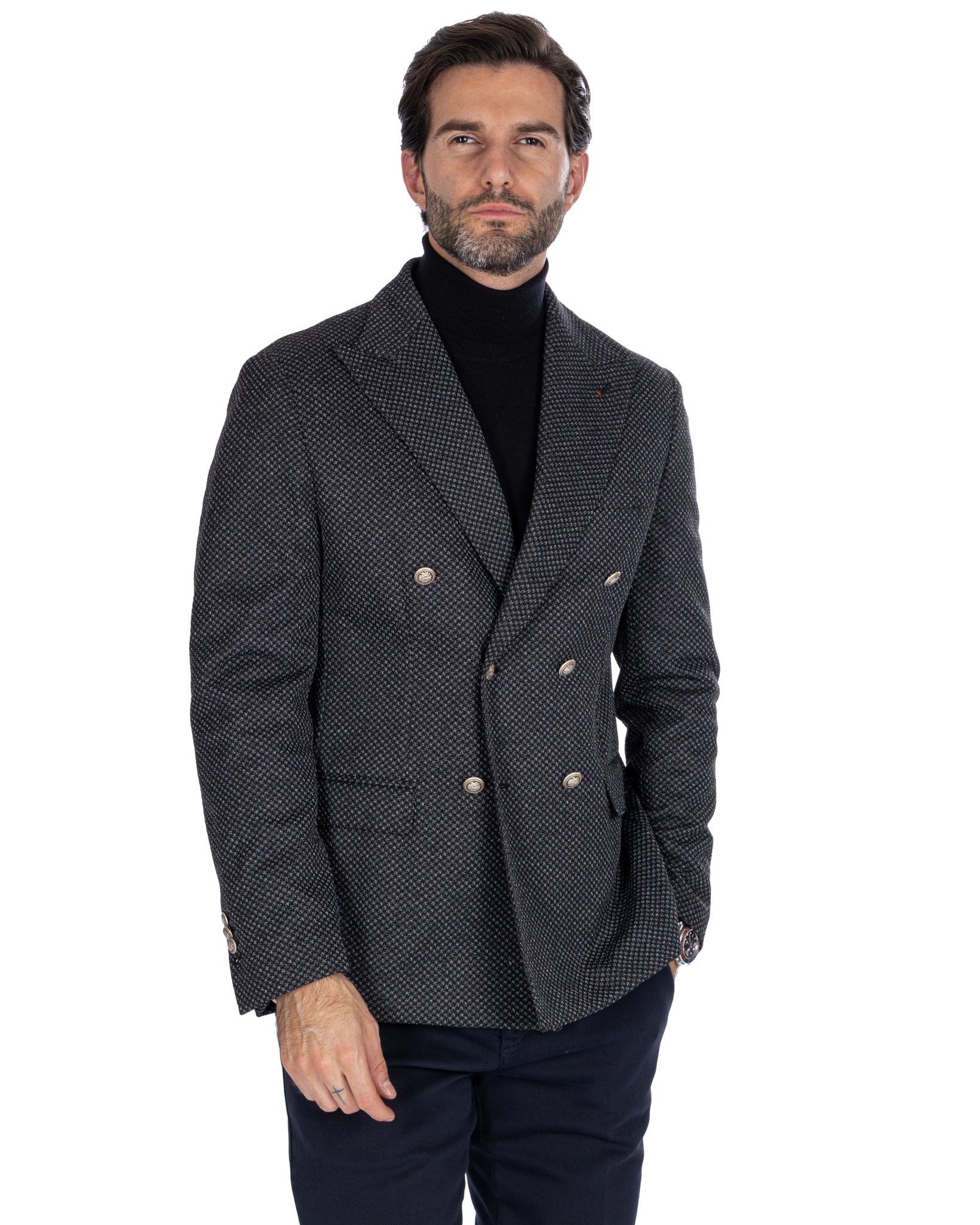 Theodore - black micro-patterned double-breasted jacket