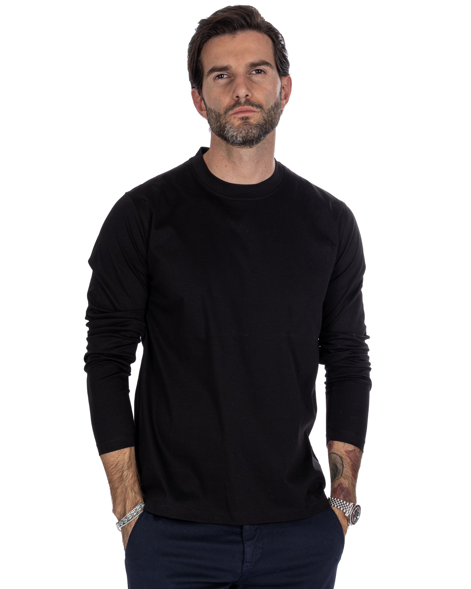 Nimega - t-shirt manica lunga nera in cotone