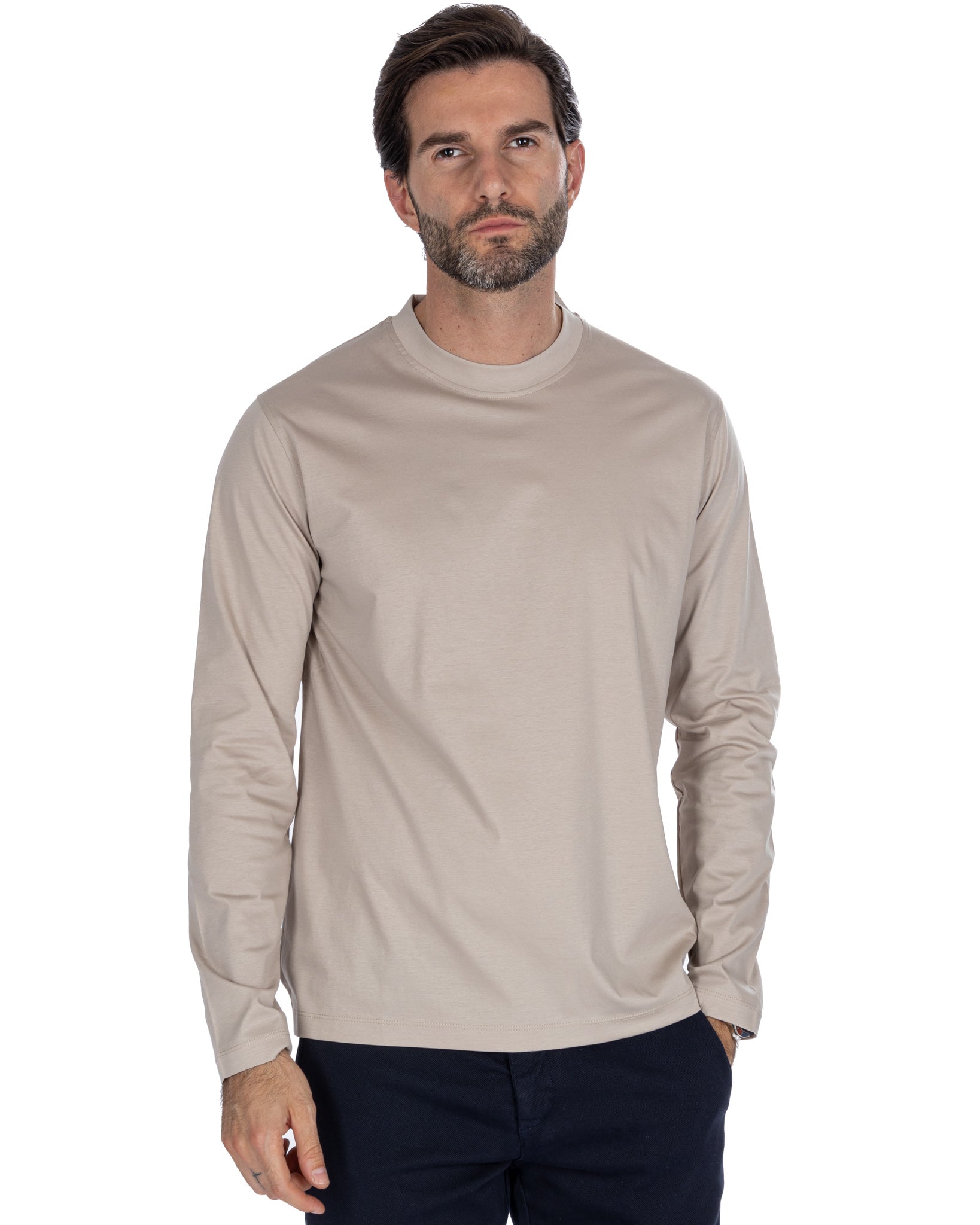 Nimega - t-shirt manica lunga beige in cotone