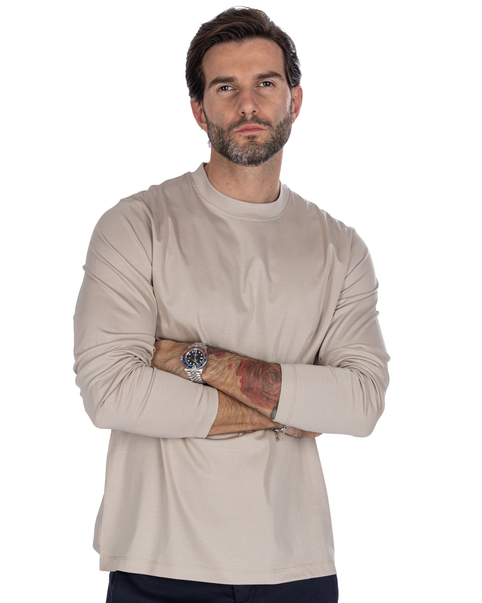 Nimega - t-shirt manica lunga beige in cotone