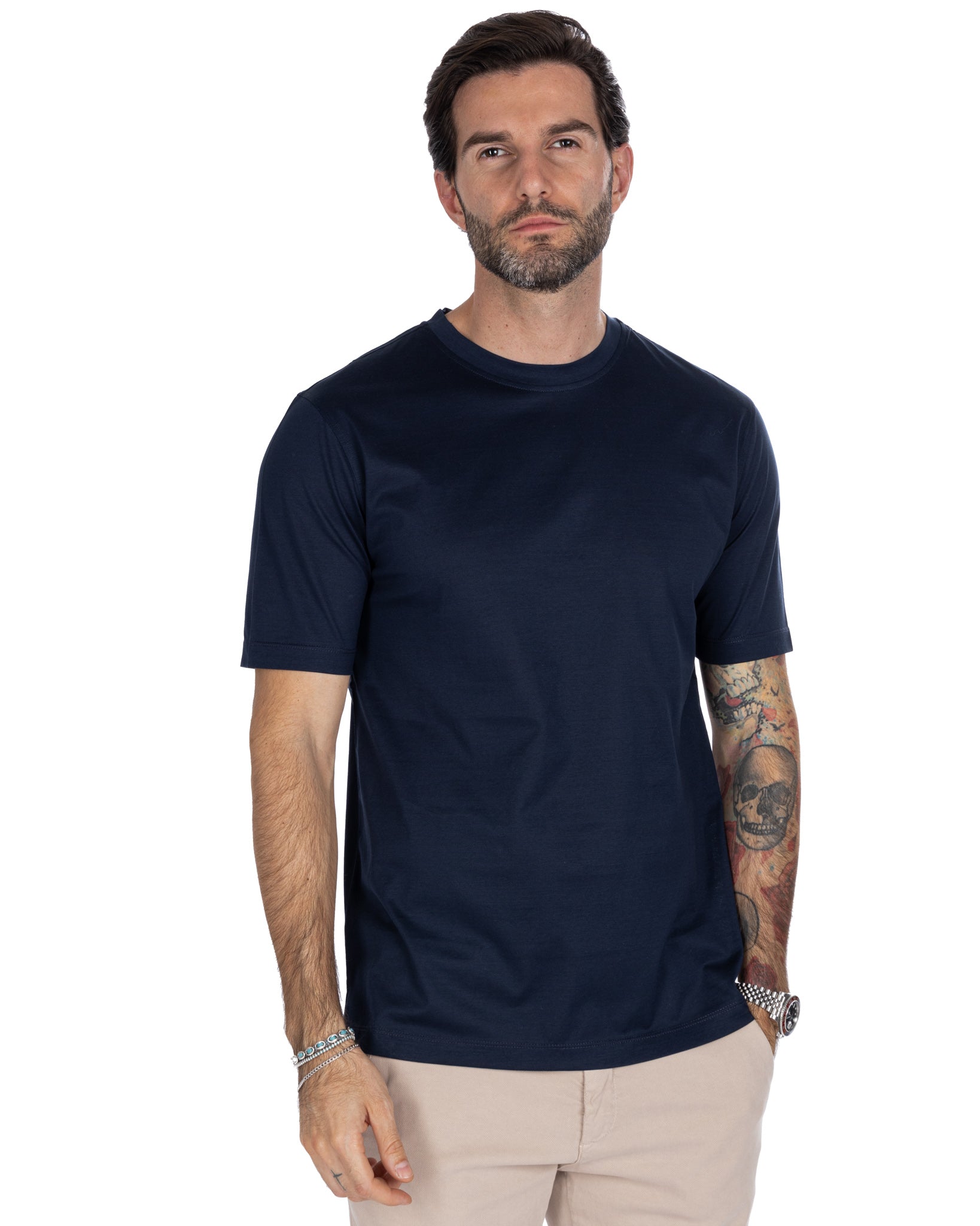 Stirling - t-shirt blu in filo di scozia