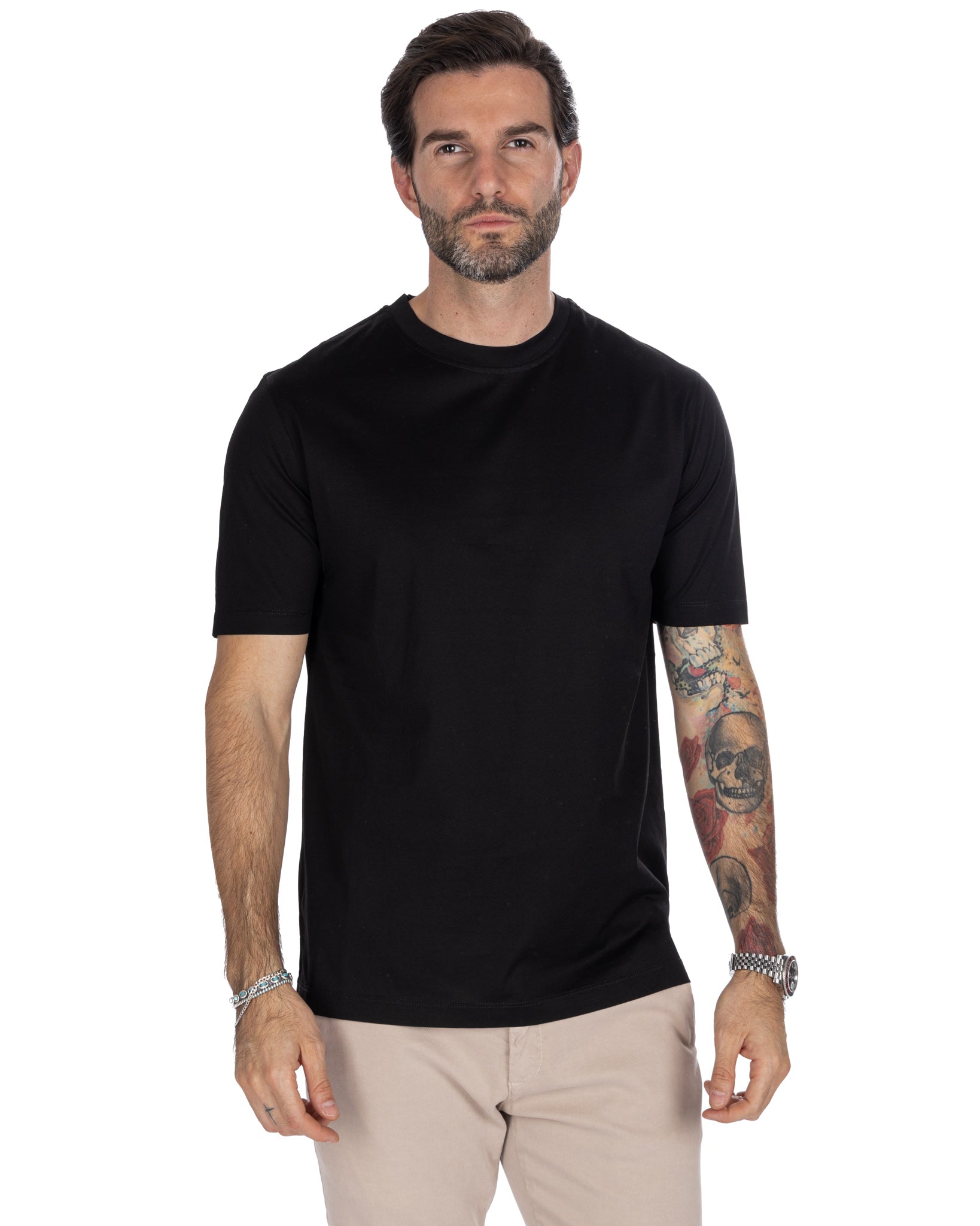 Stirling - t-shirt nera in filo di scozia