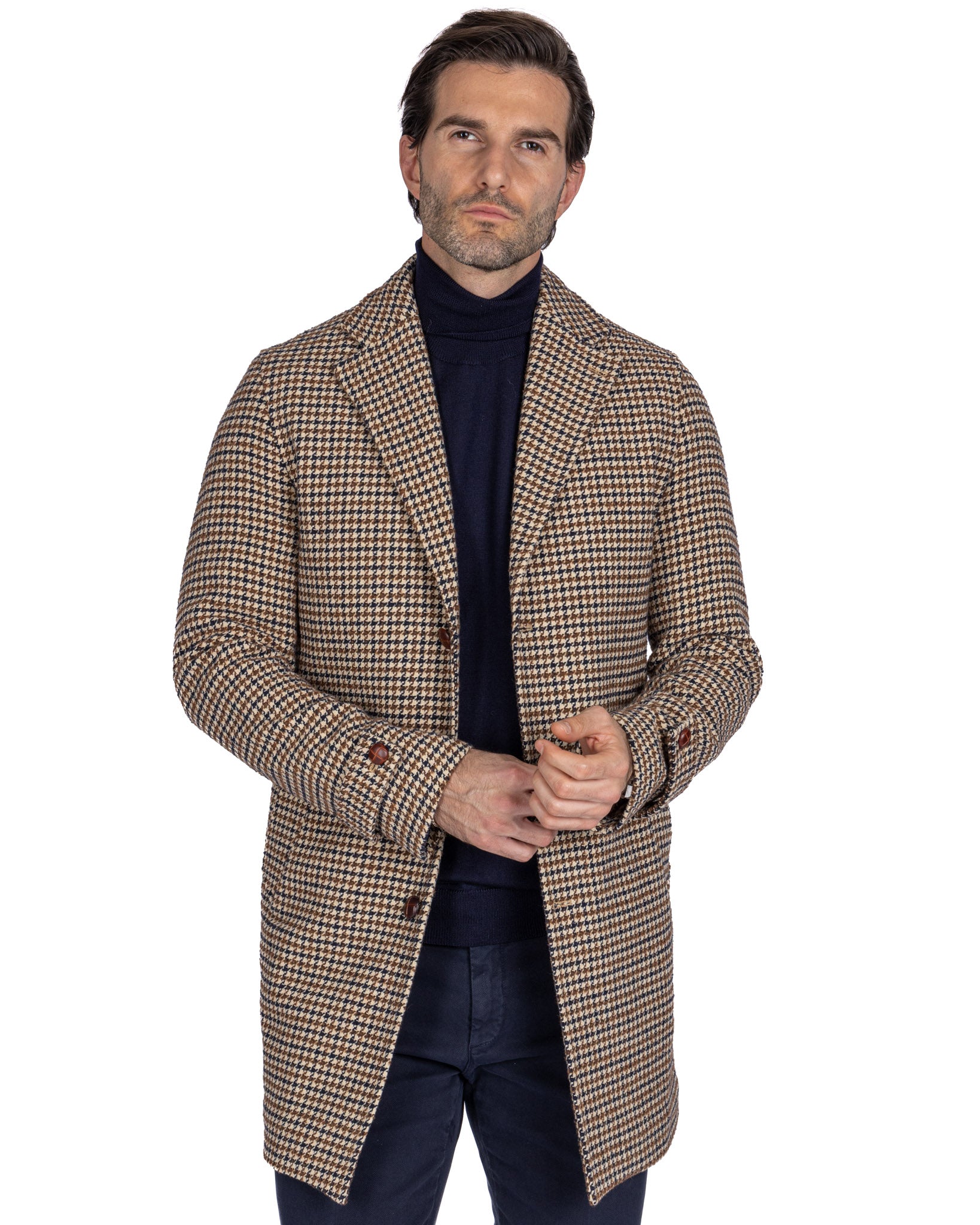 Alexandre - mustard houndstooth single breasted coat