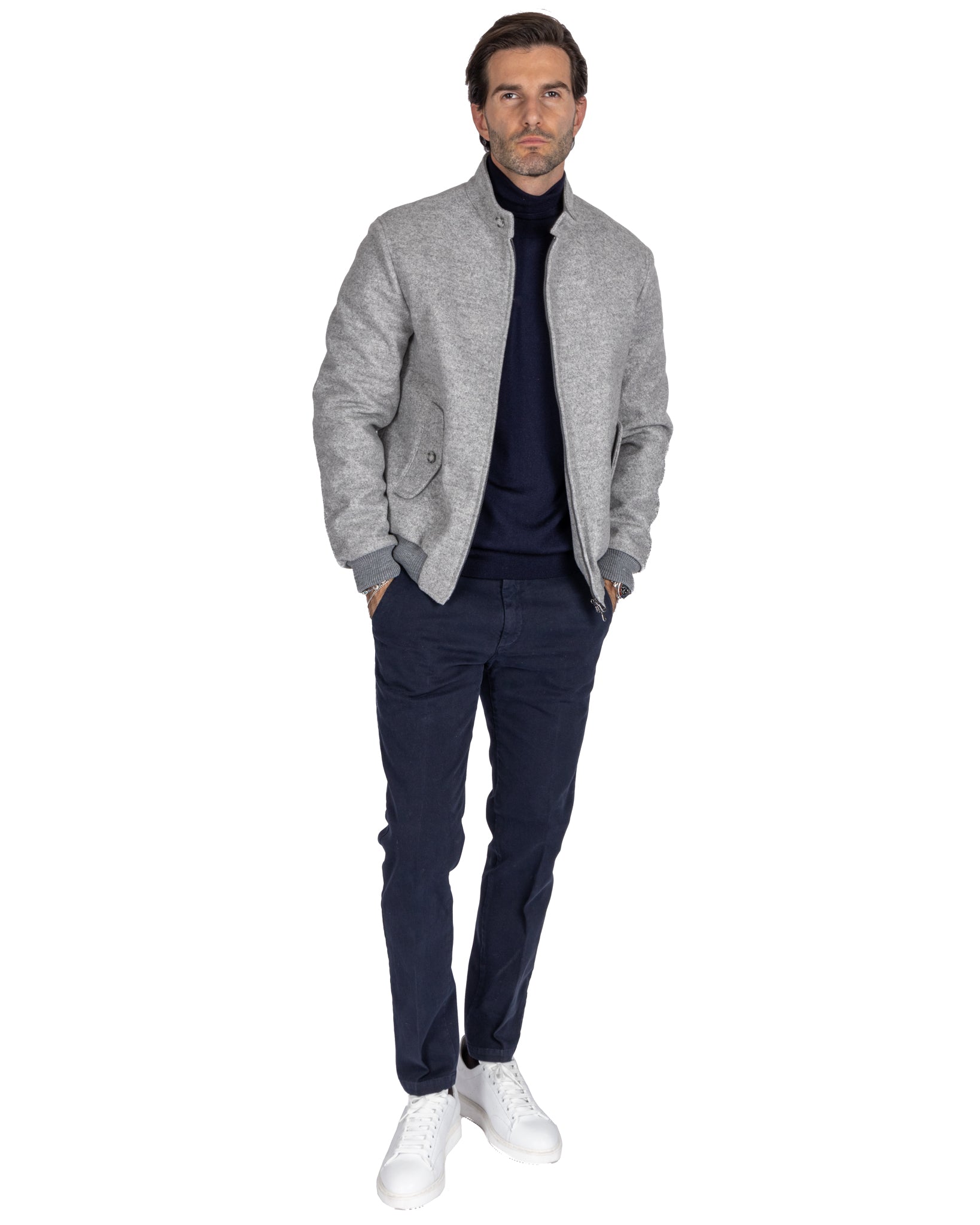 Ivo - bomber con zip in panno grigio