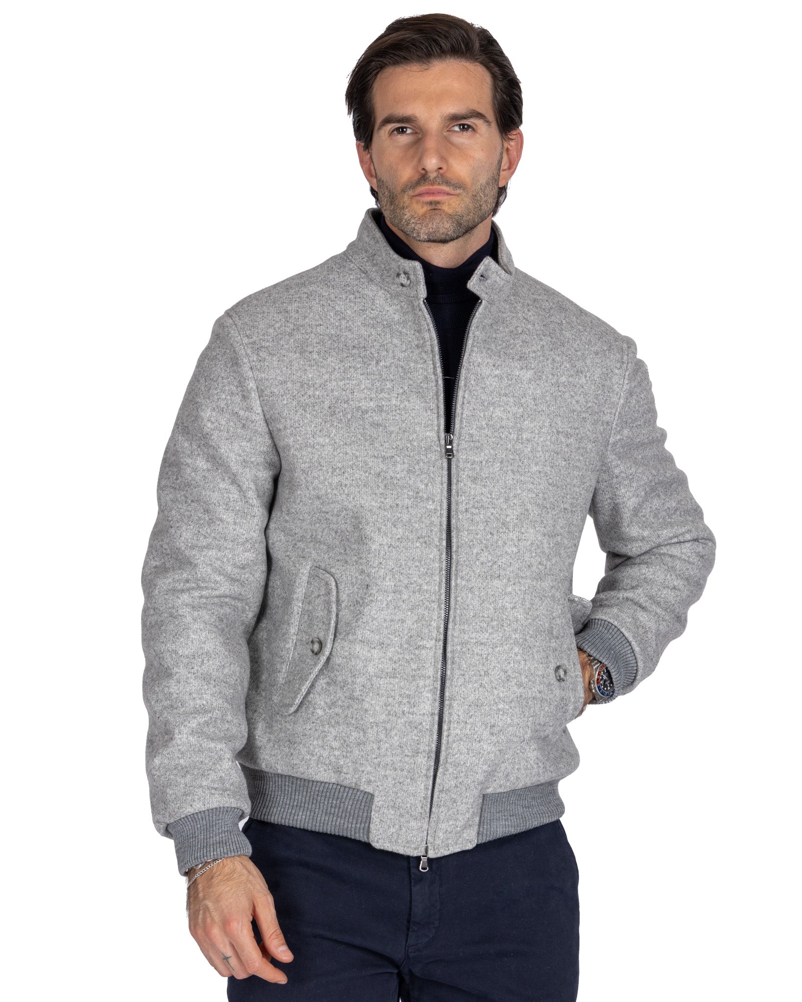 Ivo - bomber con zip in panno grigio