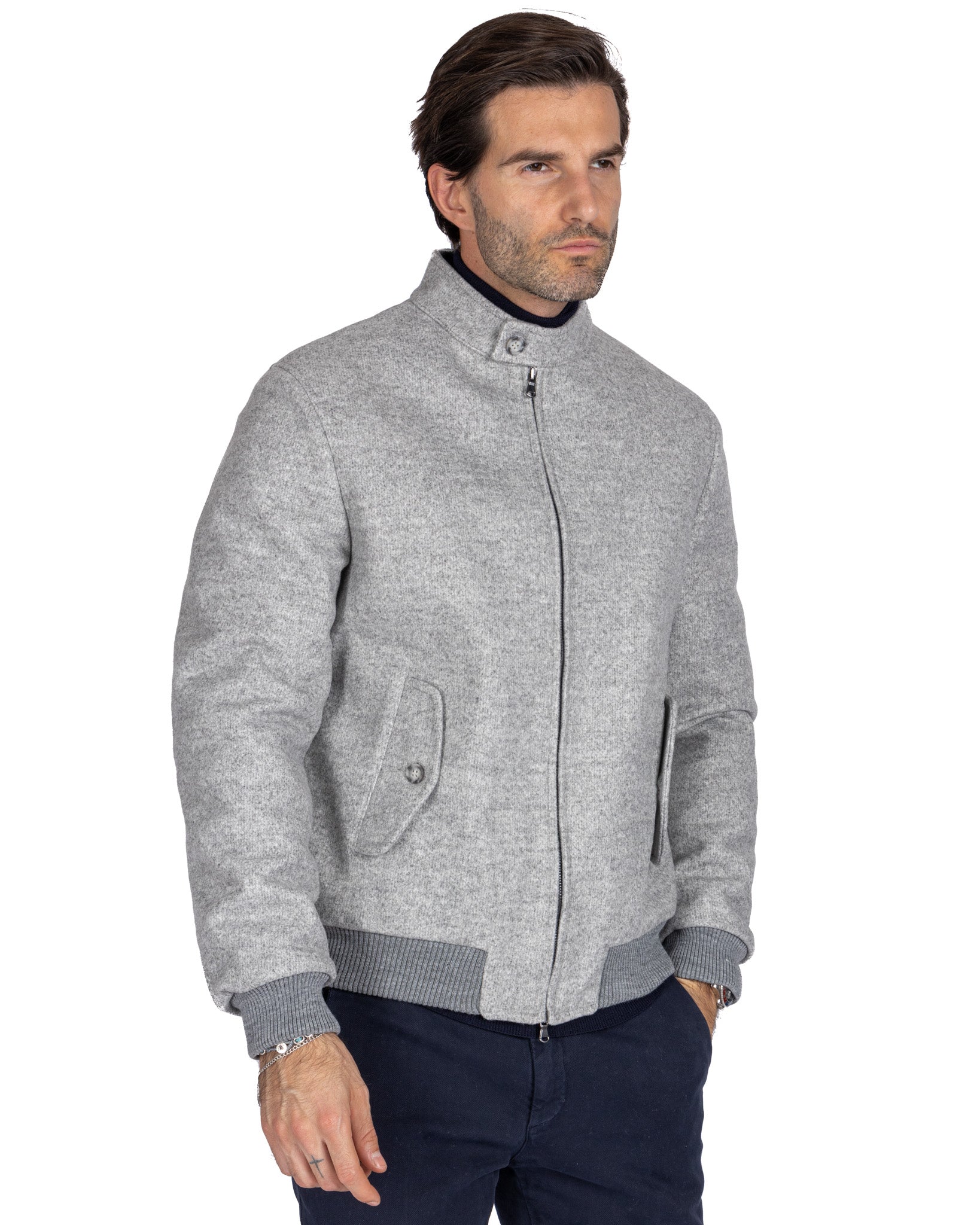 Ivo - bomber con zip in panno grigio