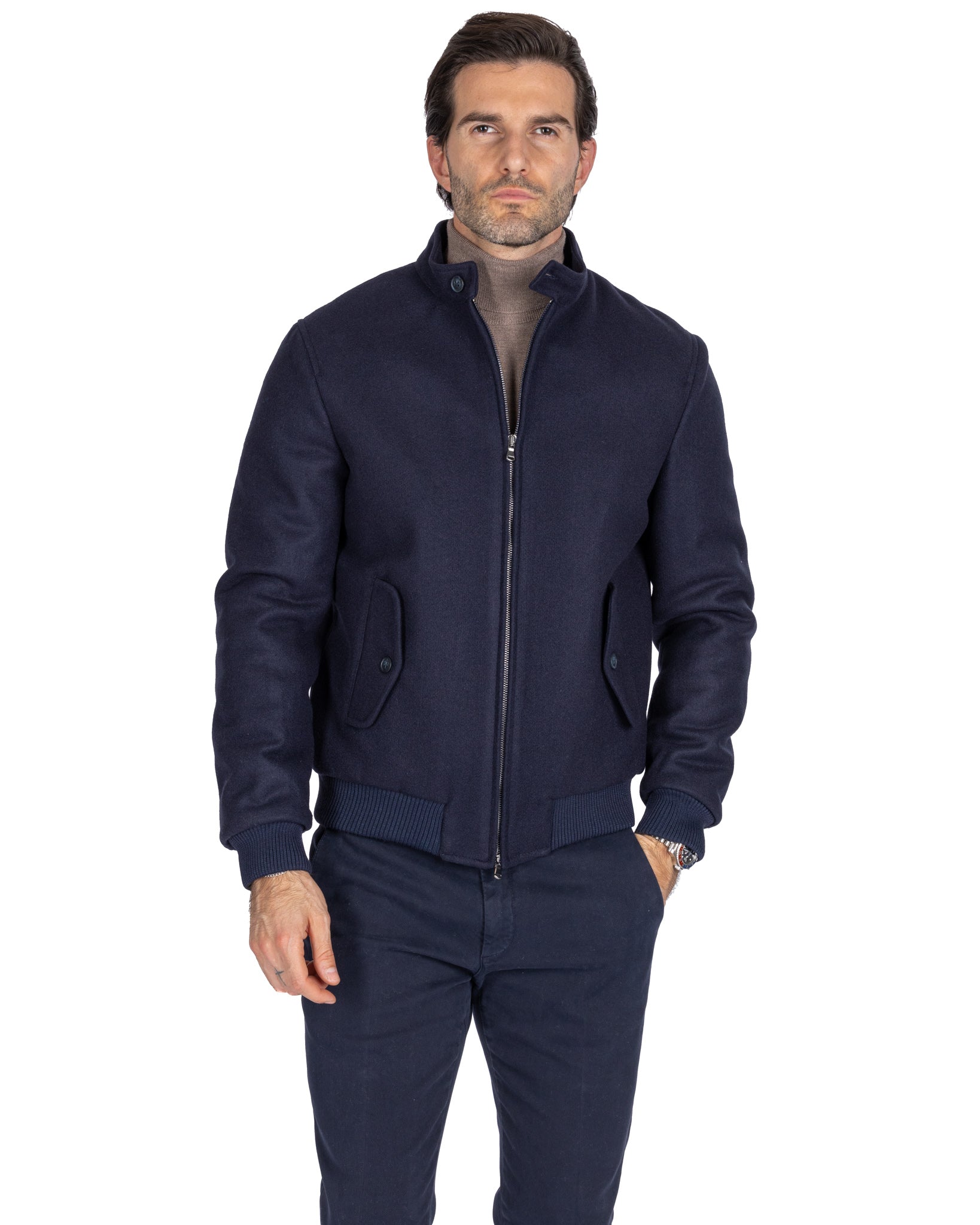 Ivo - bomber con zip in panno blu