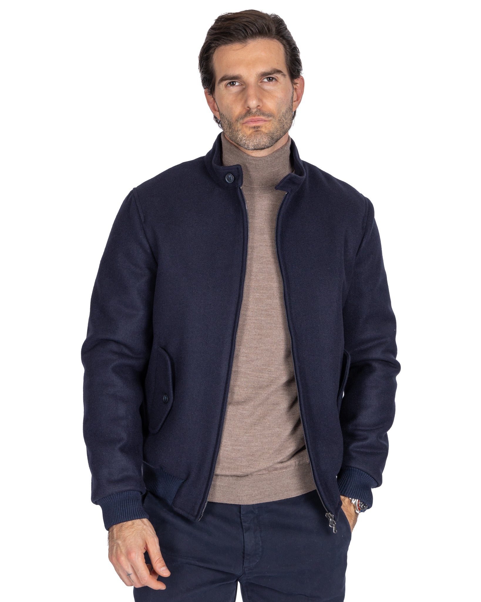 Ivo - bomber con zip in panno blu