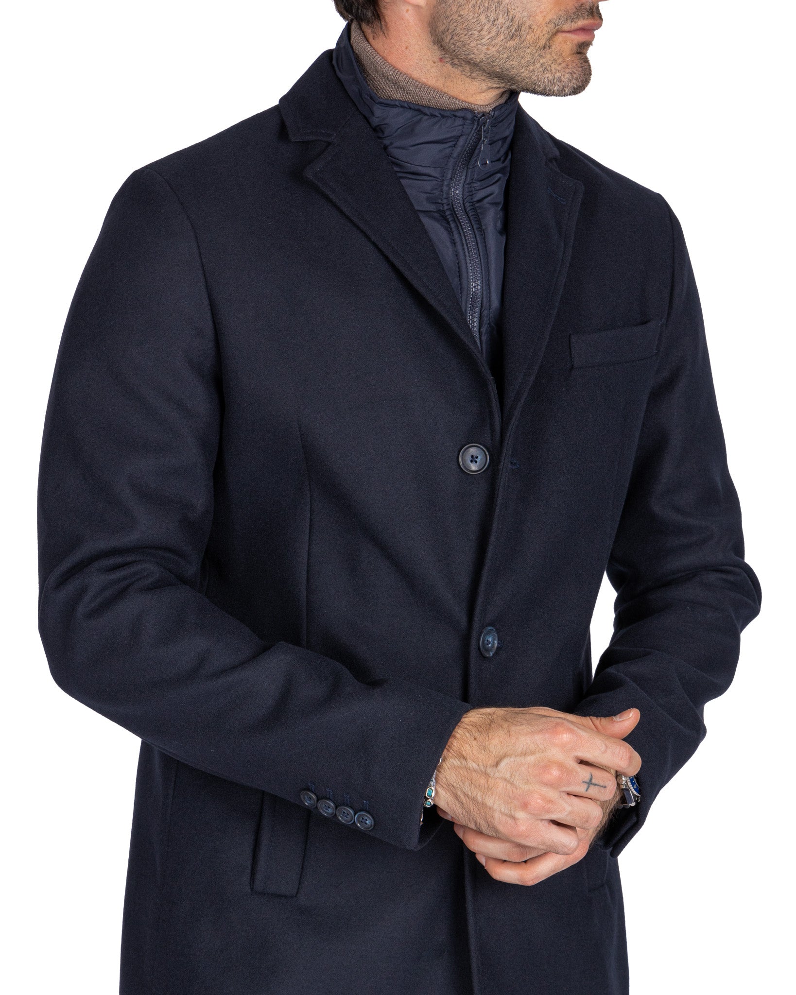 Silvain - manteau droit avec plastron bleu