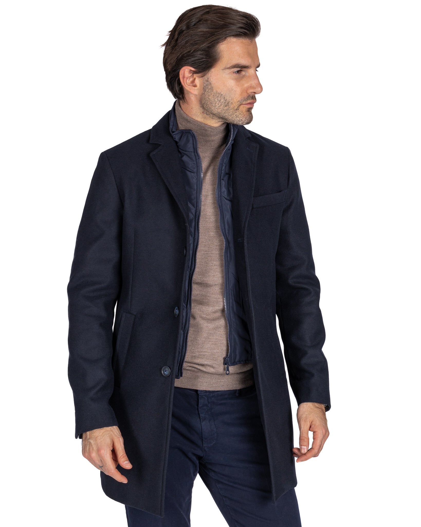 Silvain - cappotto monopetto con pettorina blu