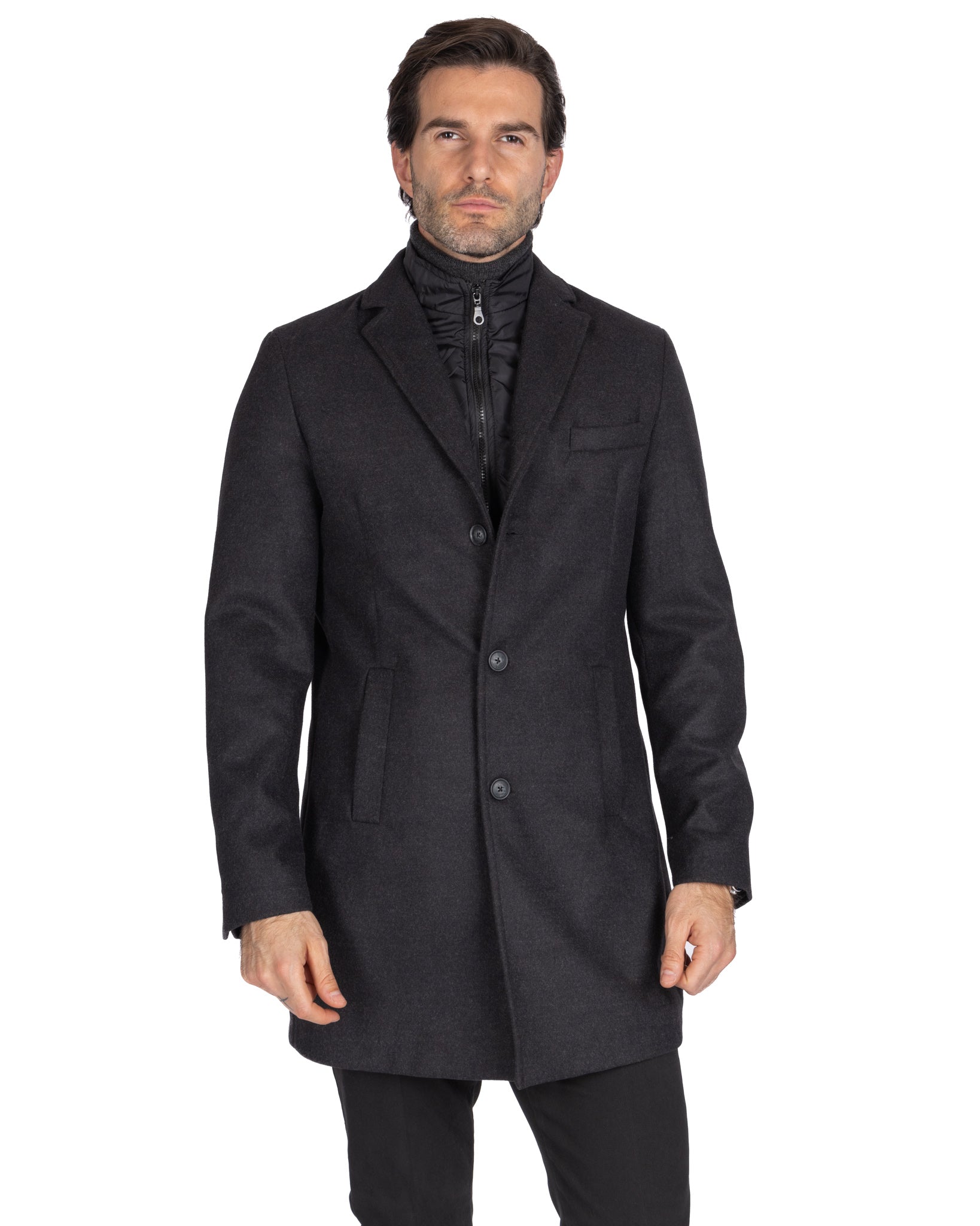 Silvain - manteau droit avec plastron anthracite