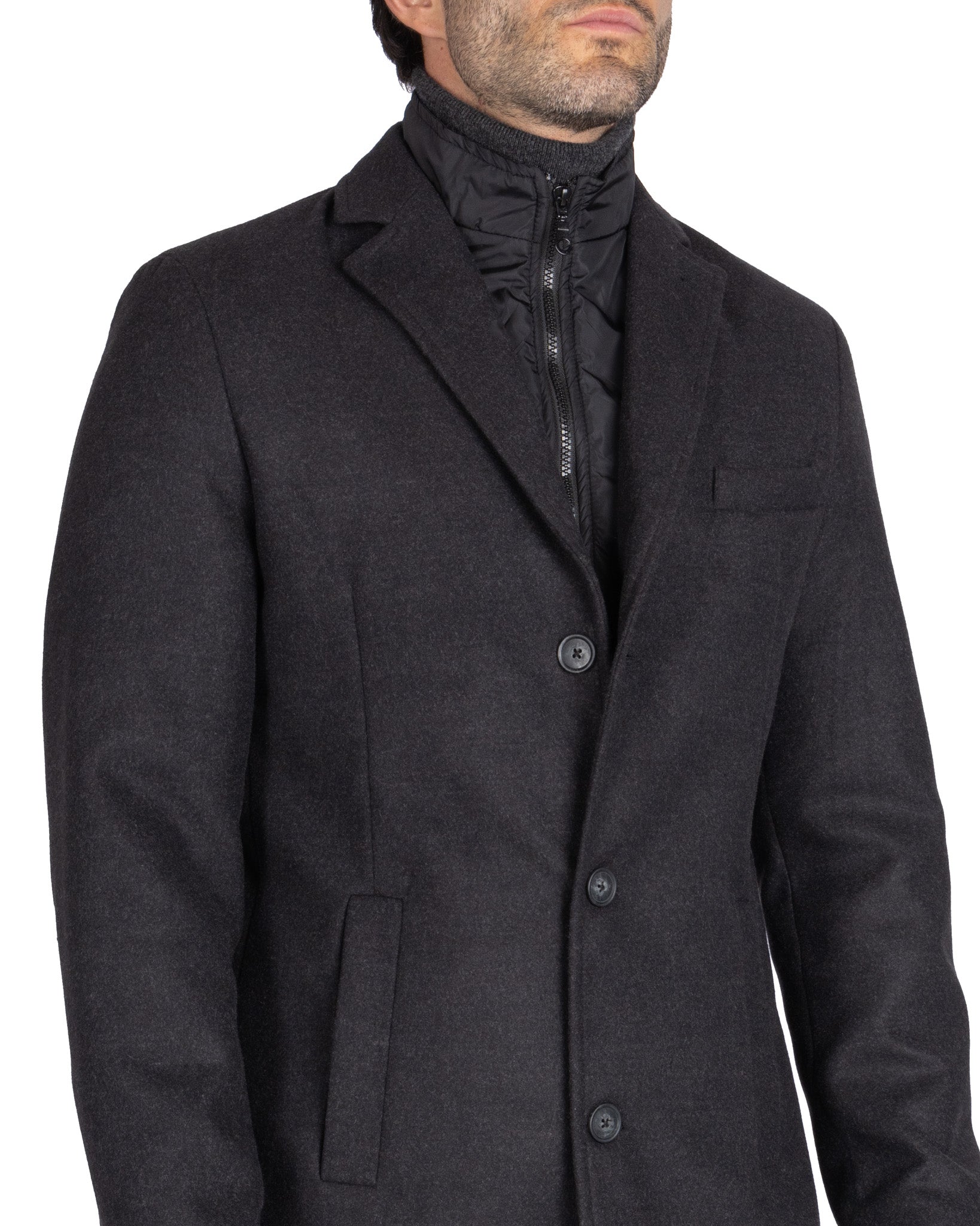 Silvain - manteau droit avec plastron anthracite