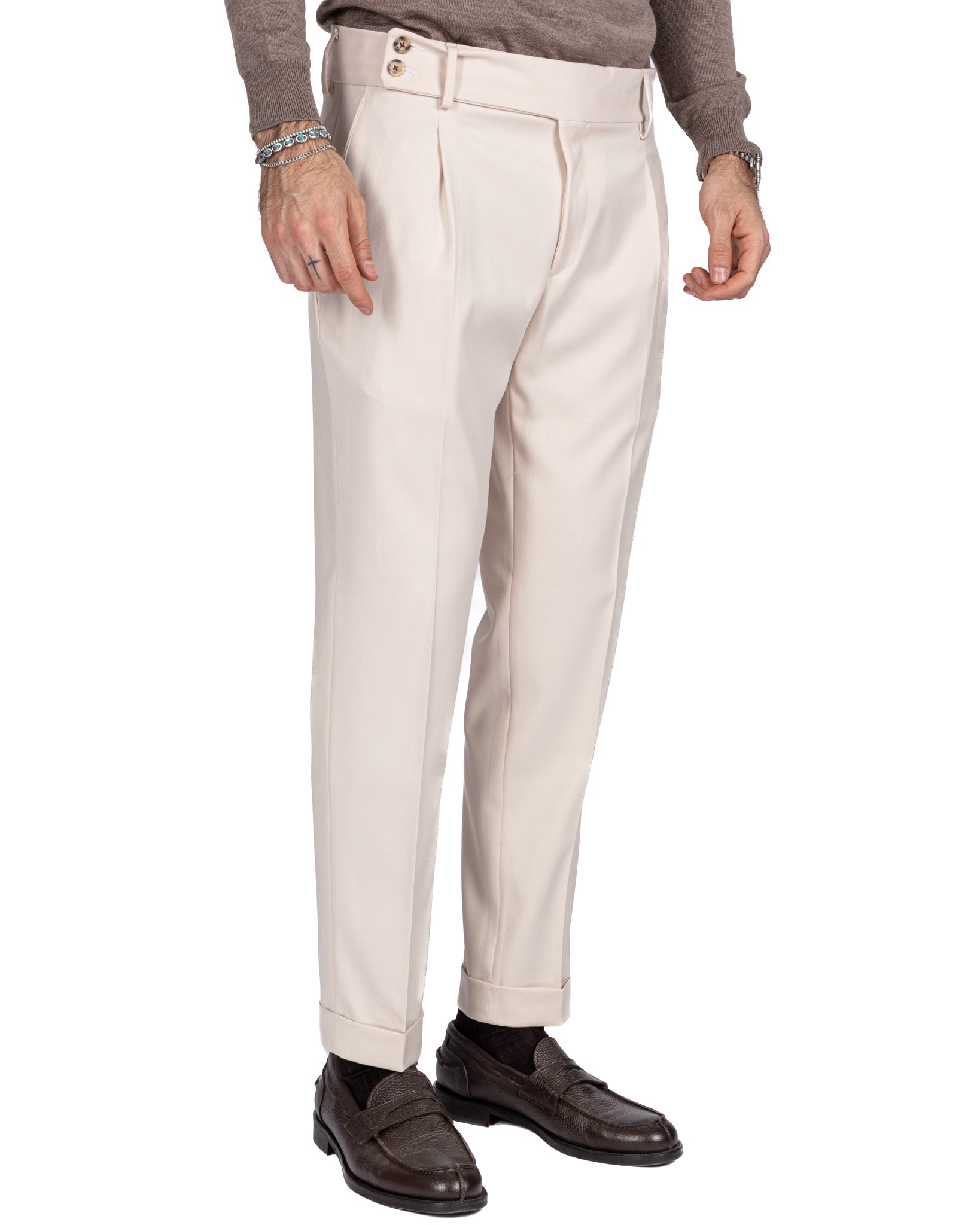 Lucca - pantalon taille haute crème