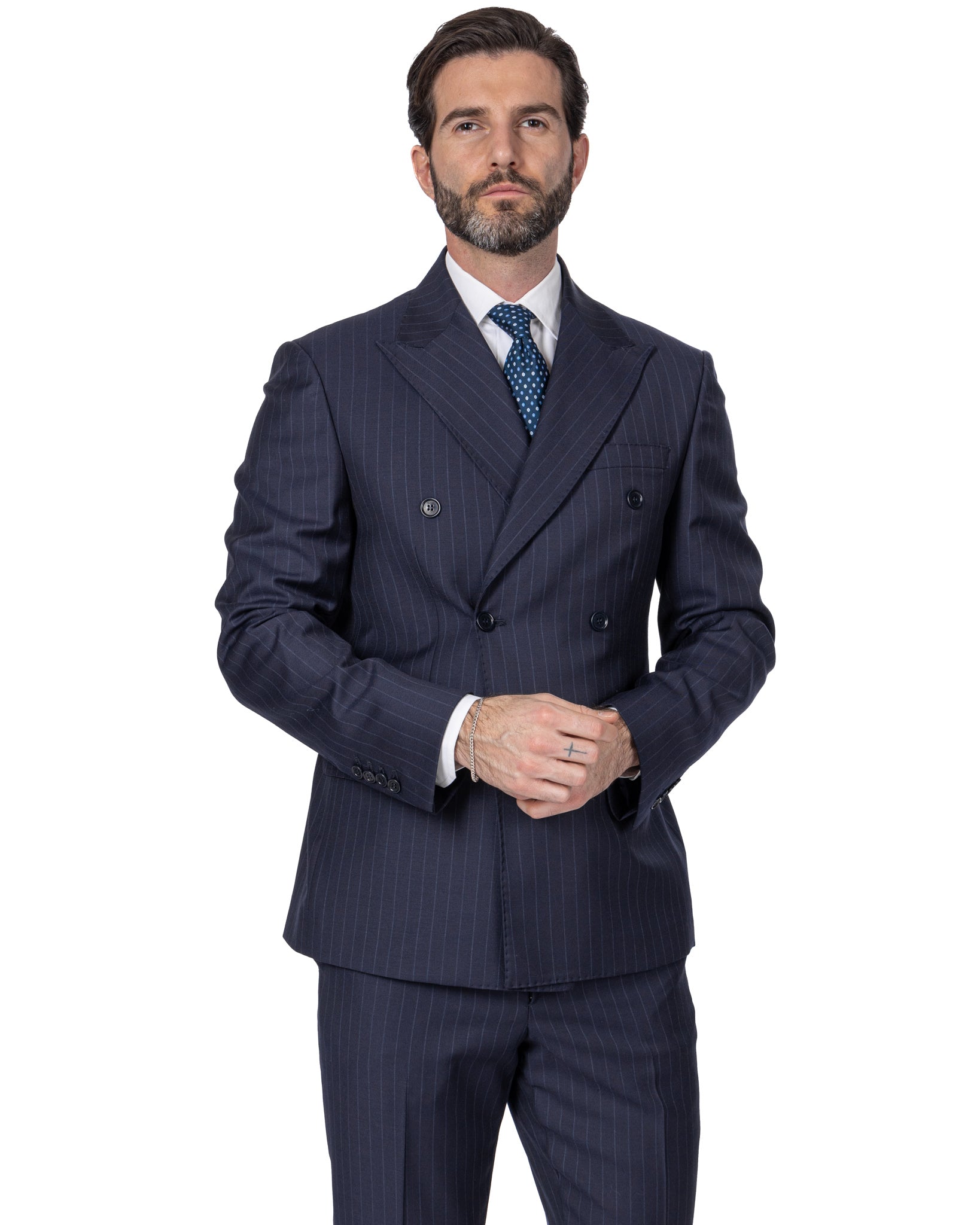 Blue Pinstripe Double Breasted Suit - Drago