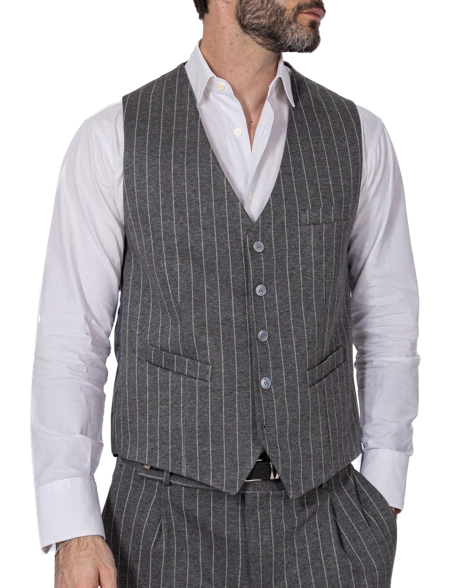 Renon - gilet monopetto gessato grigio