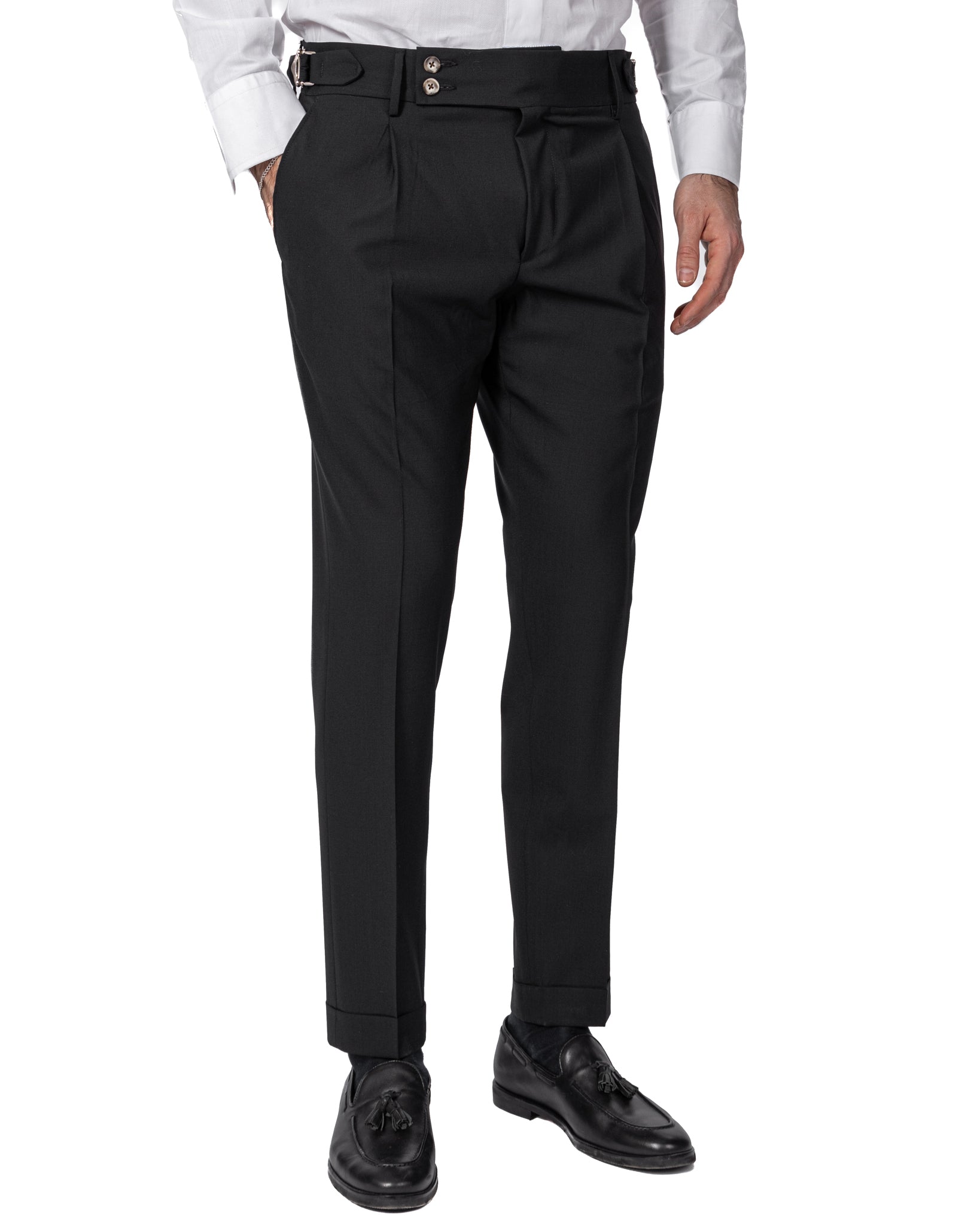 Manhattan - pantalon taille haute en laine noir