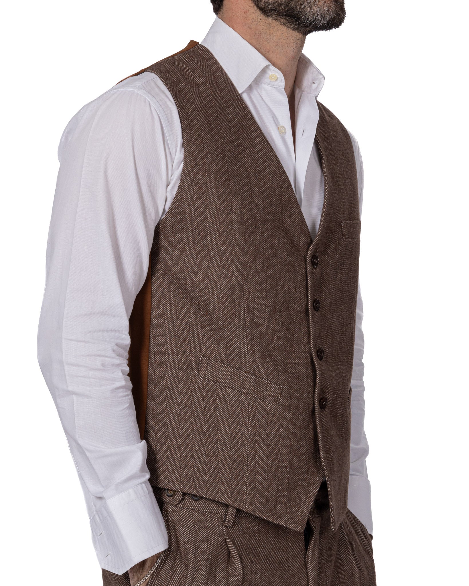 Laives - dark brown herringbone single-breasted waistcoat