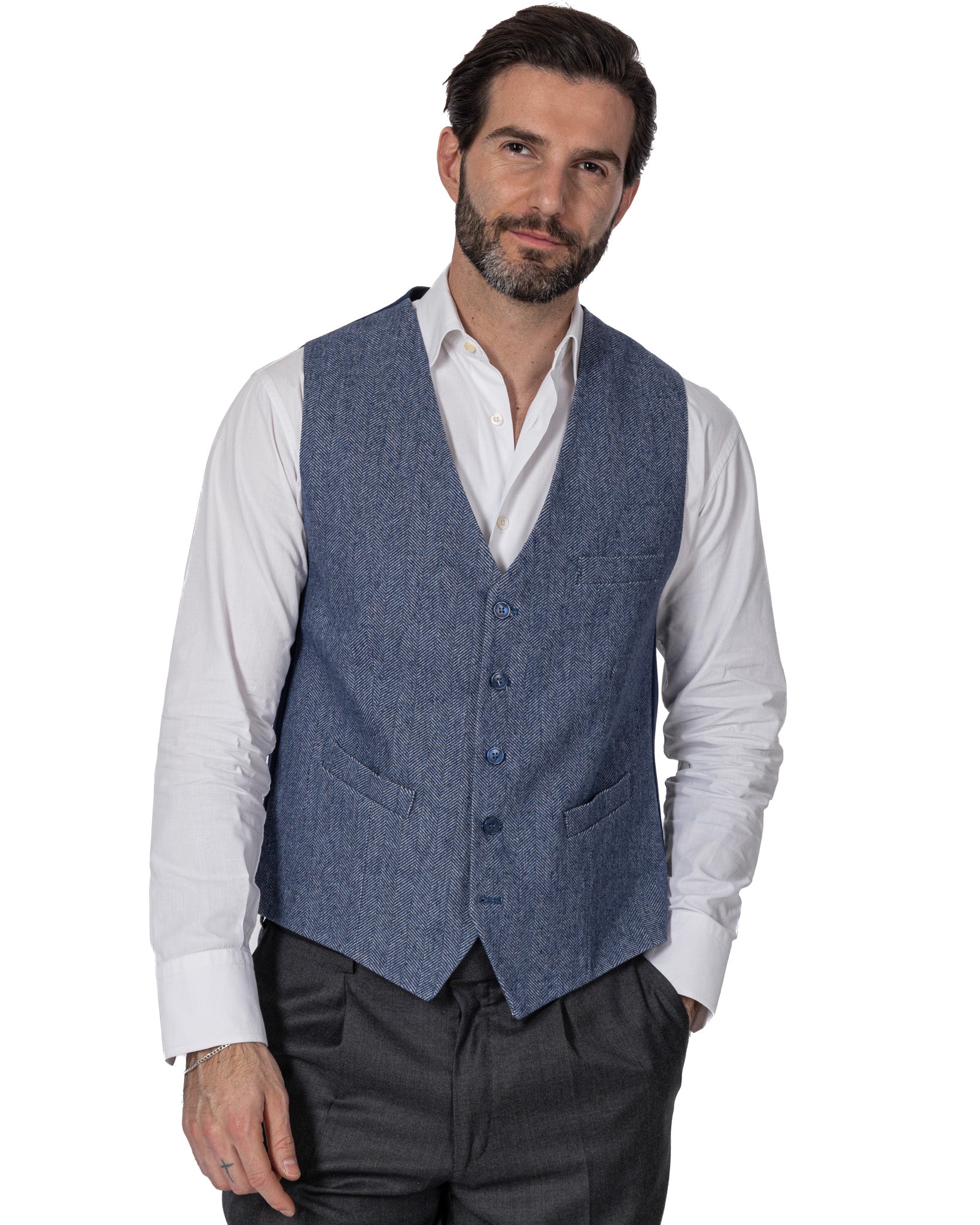 Laives - blue herringbone single-breasted waistcoat