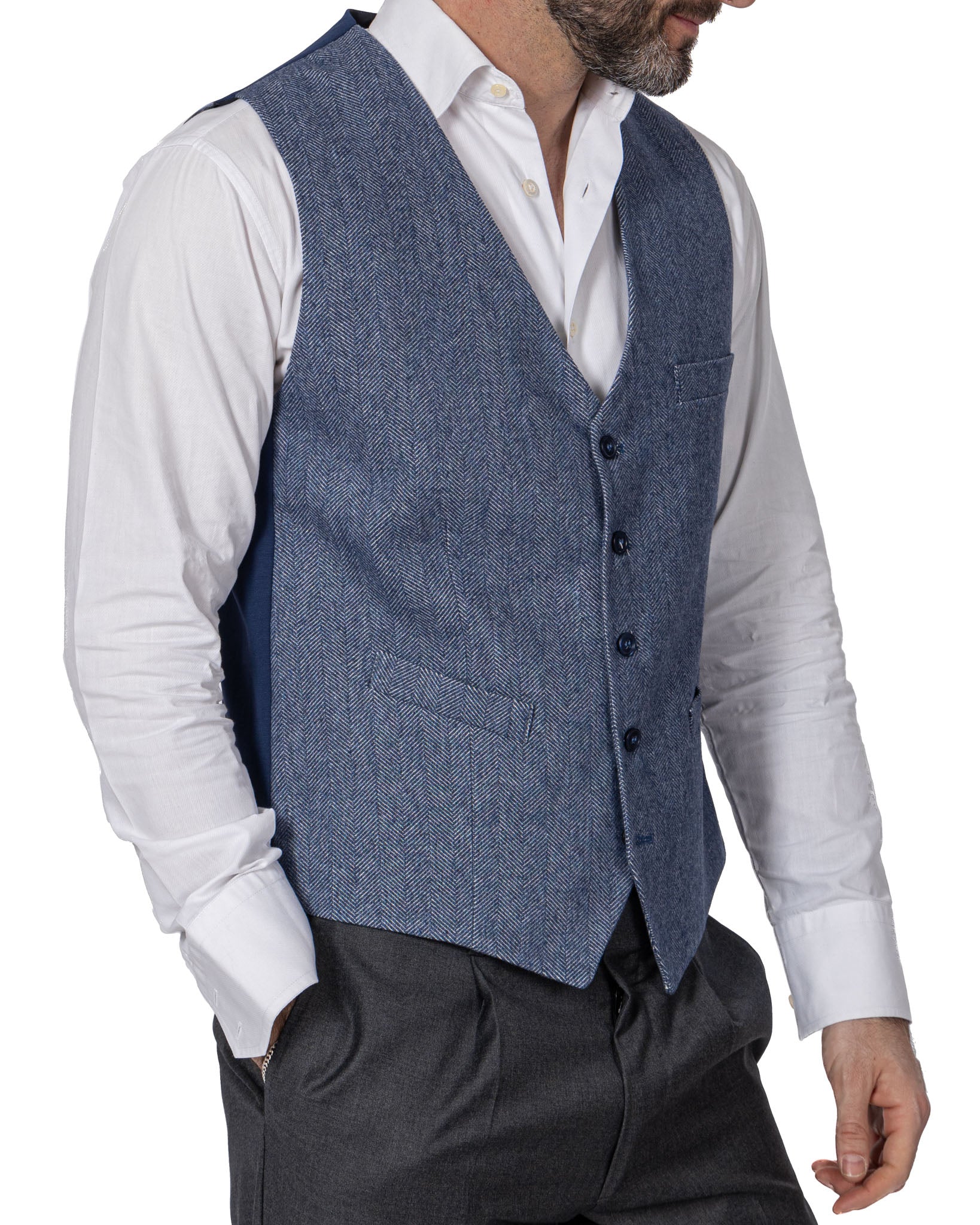 Laives - blue herringbone single-breasted waistcoat