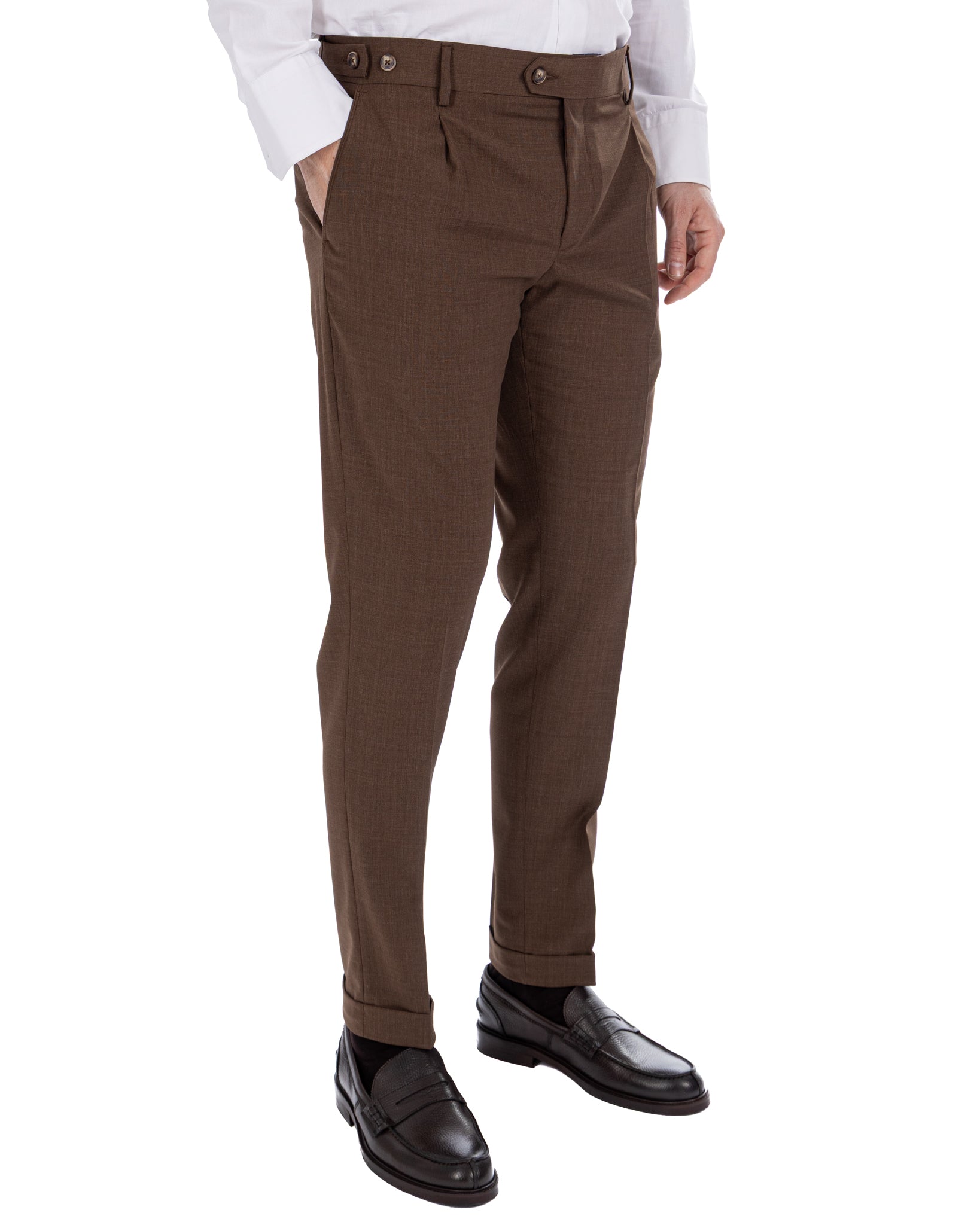 Victor - dark brown wool blend trousers