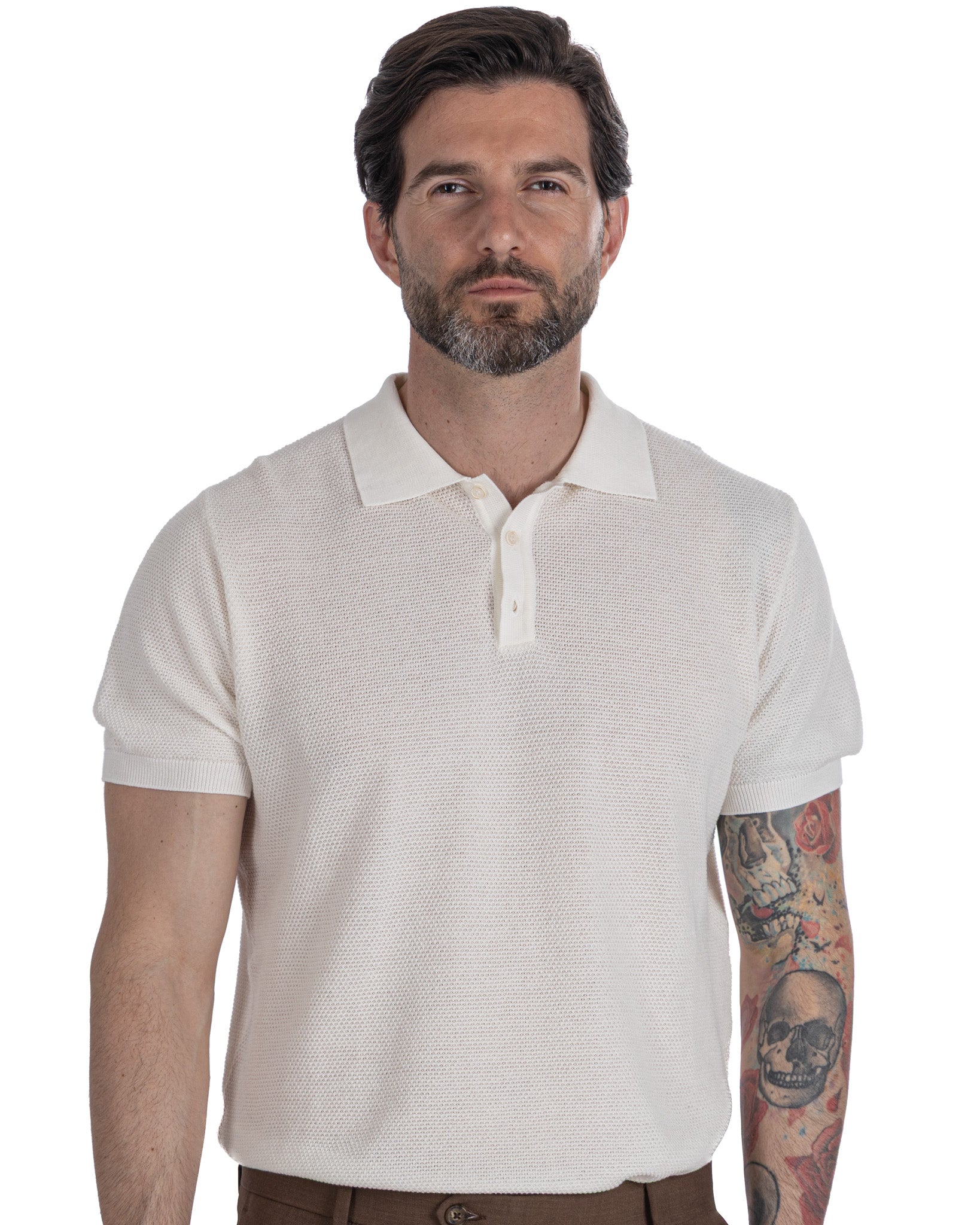 Rod - polo in maglia nido d'ape panna