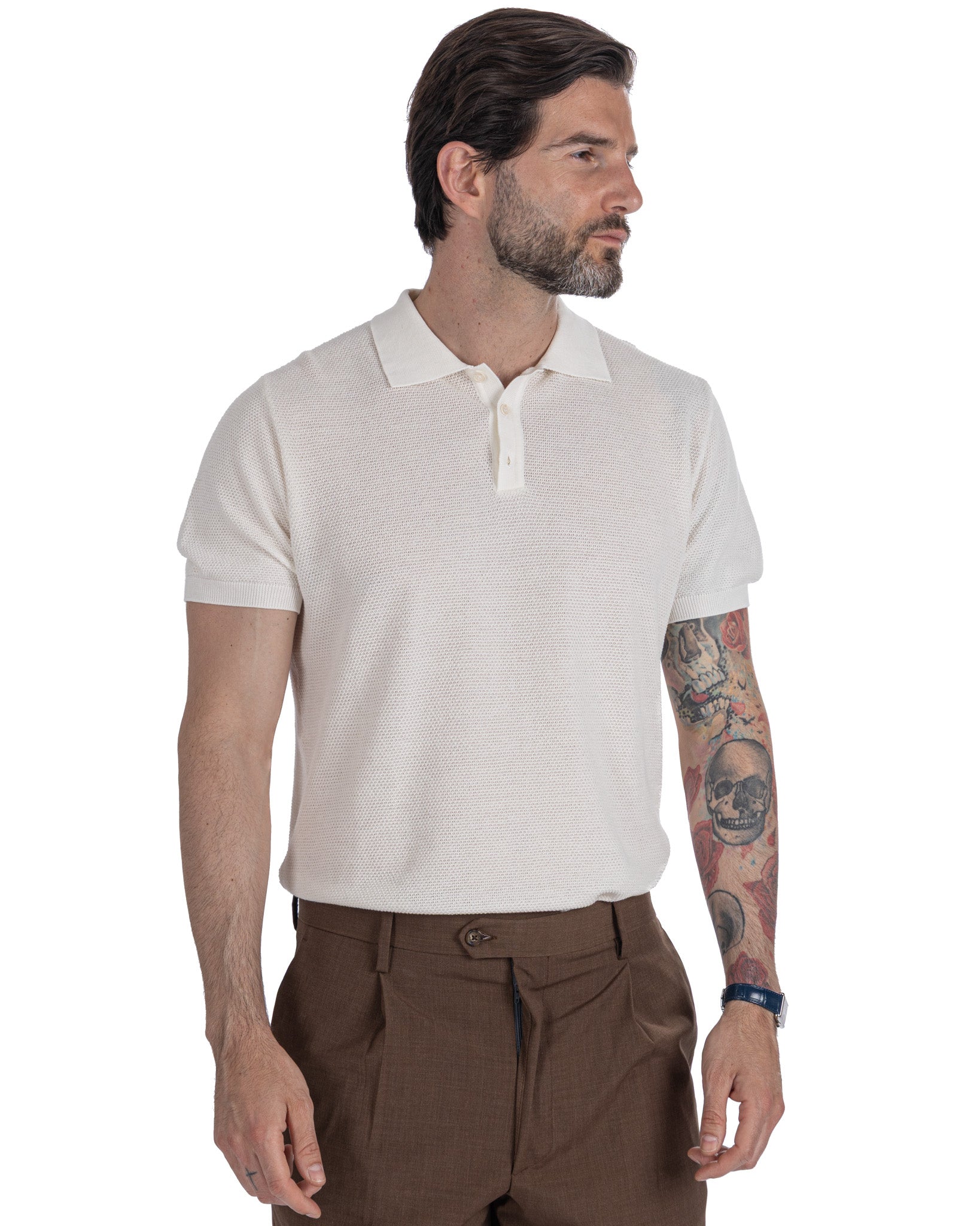 Rod - polo in maglia nido d'ape panna