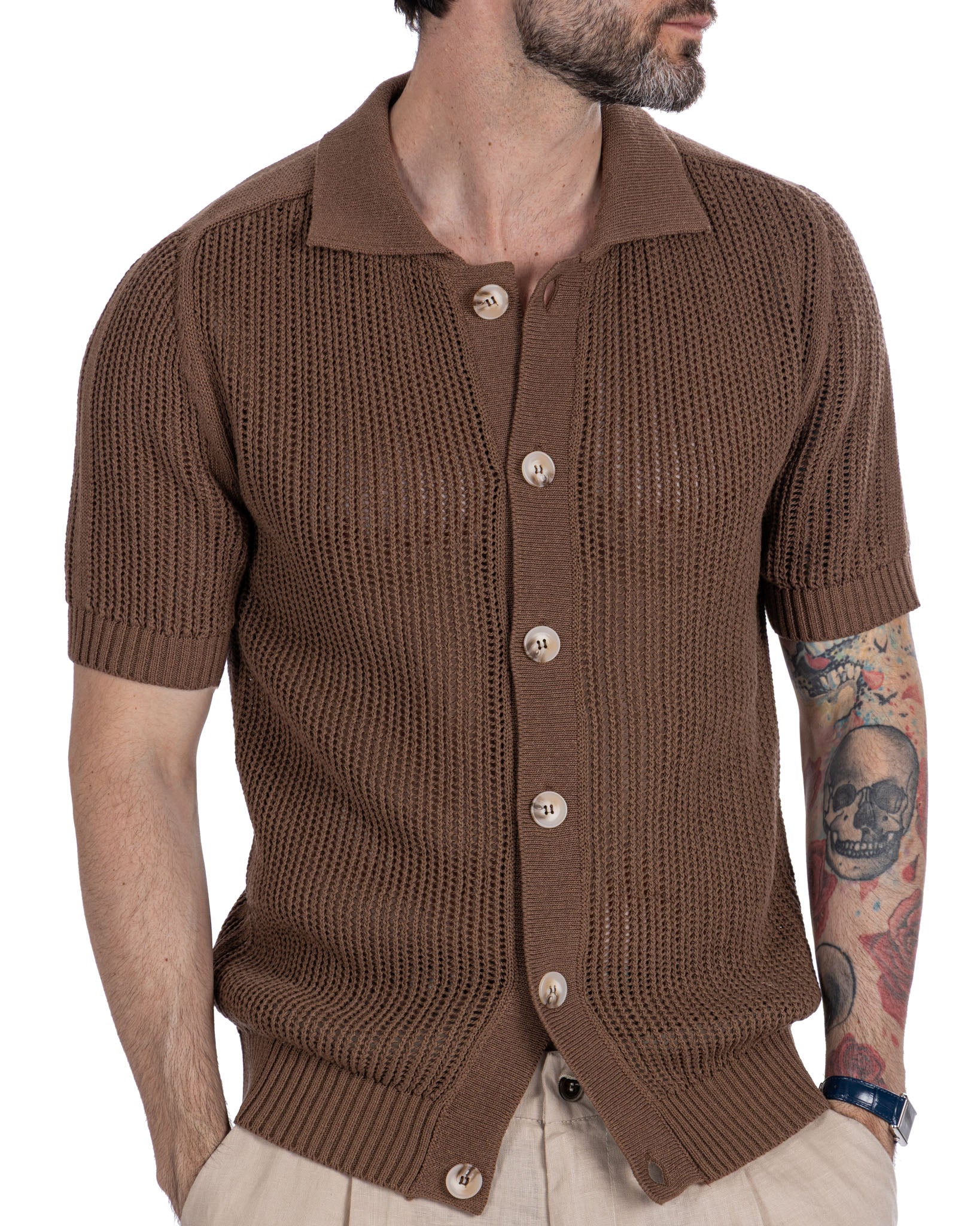Culebrita - dark brown perforated shirt