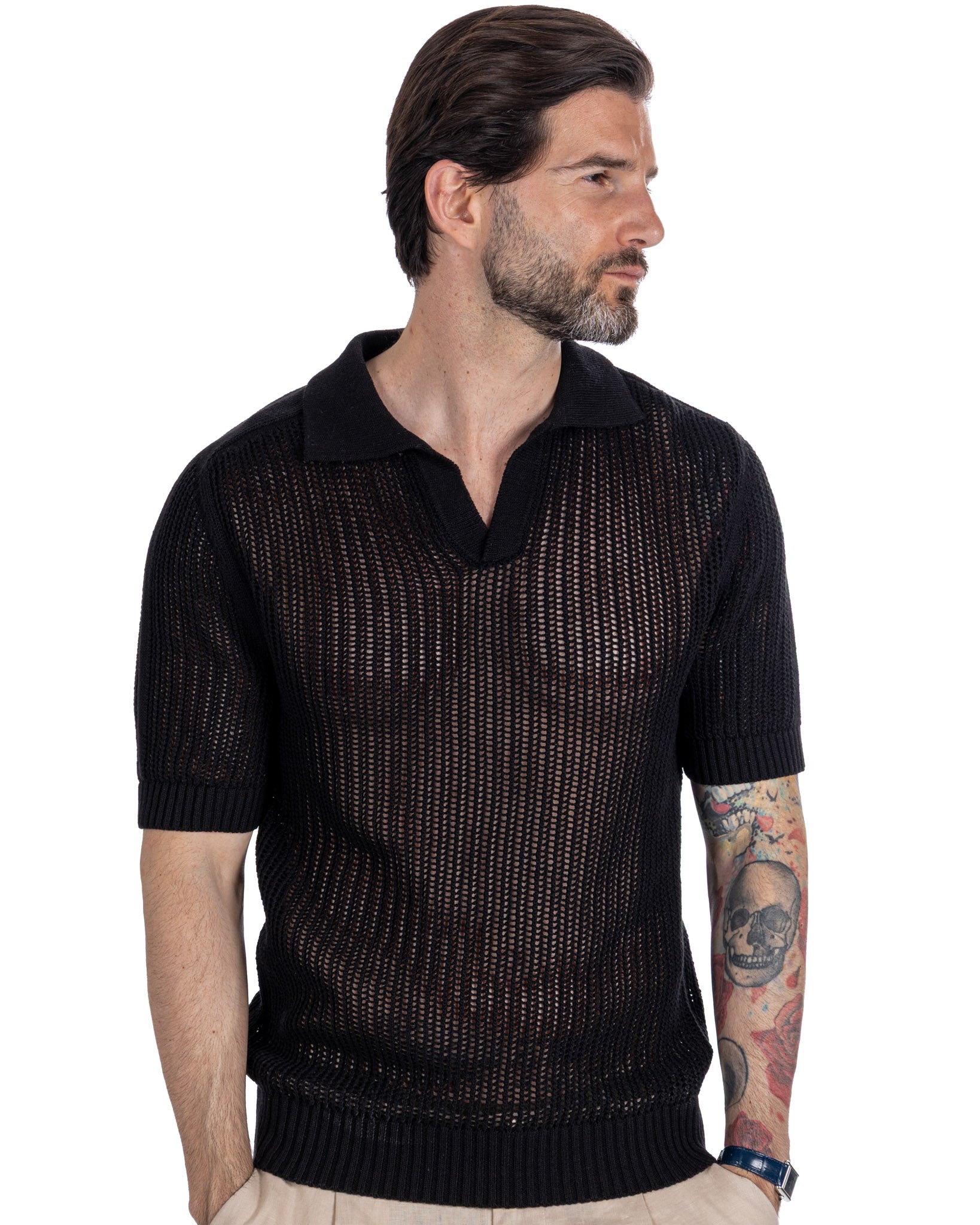 Casper - Black Perforated Oversized Polo
