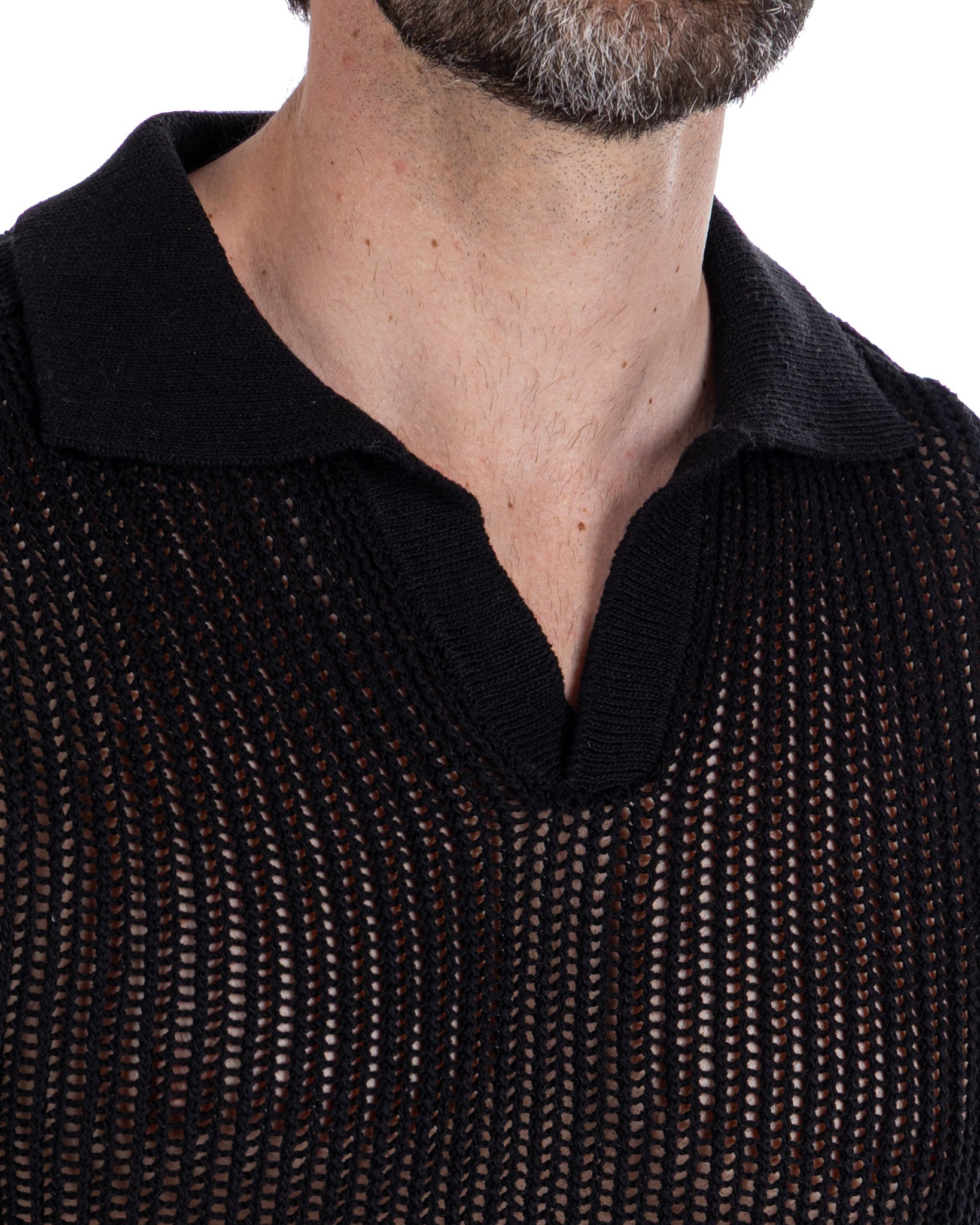 Casper - Black Perforated Oversized Polo