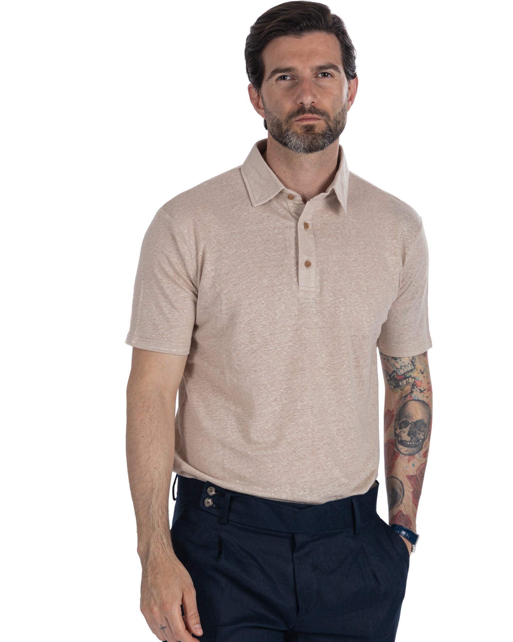 Marcos - polo in maglia in lino beige