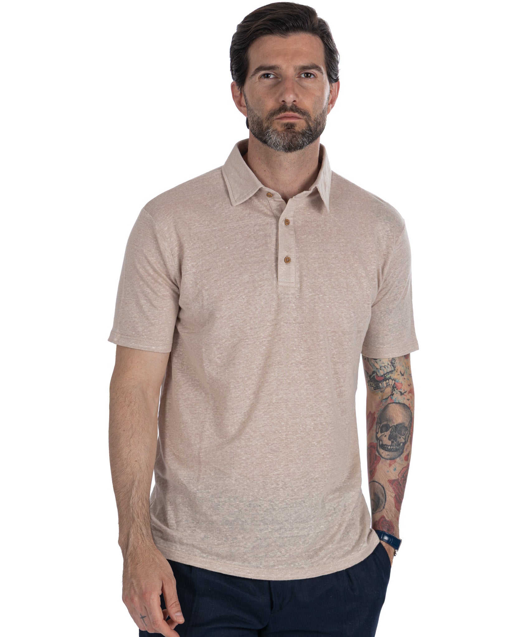 Marcos - polo in maglia in lino beige