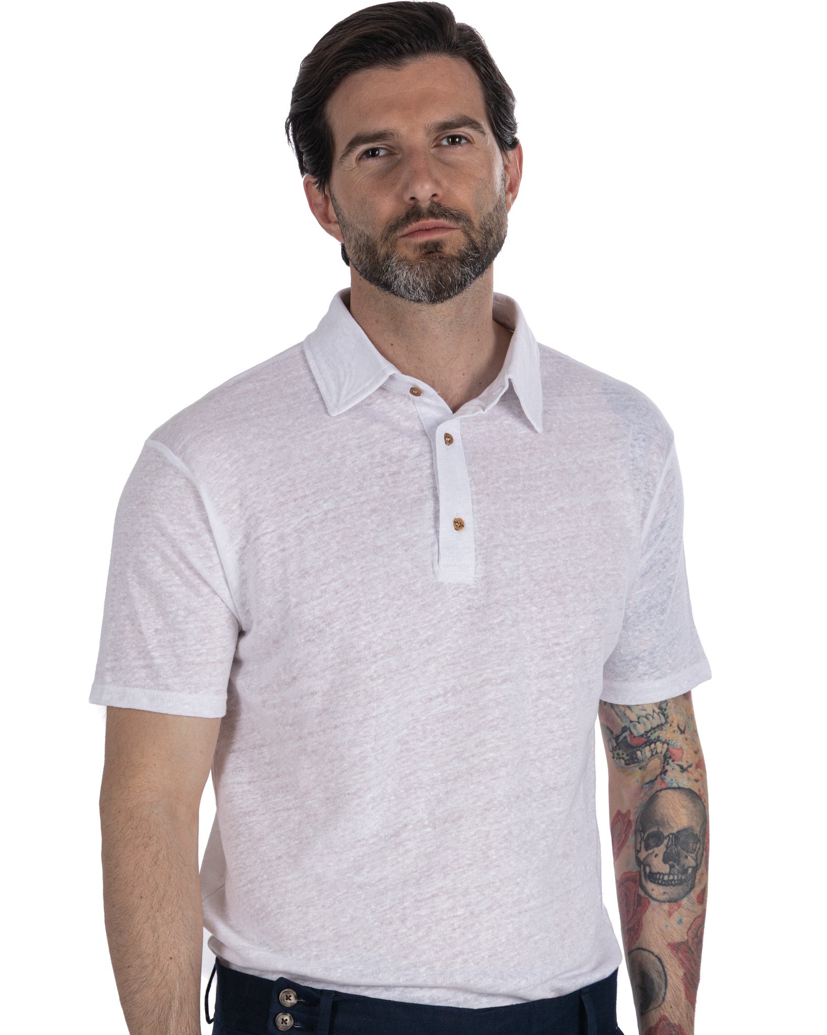 Marcos - polo in maglia in lino bianco