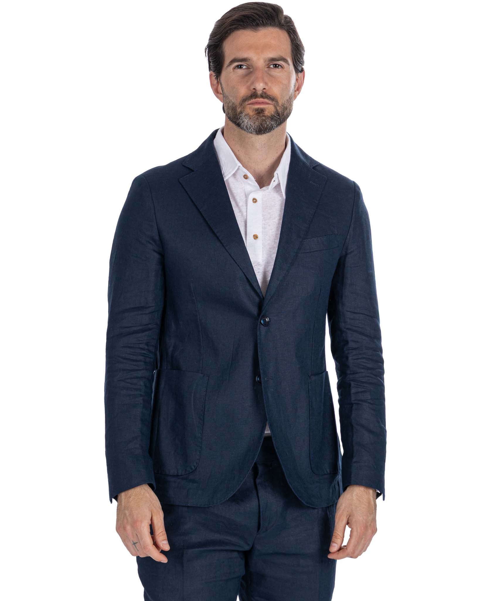 Narni - veste droite en pur lin bleu