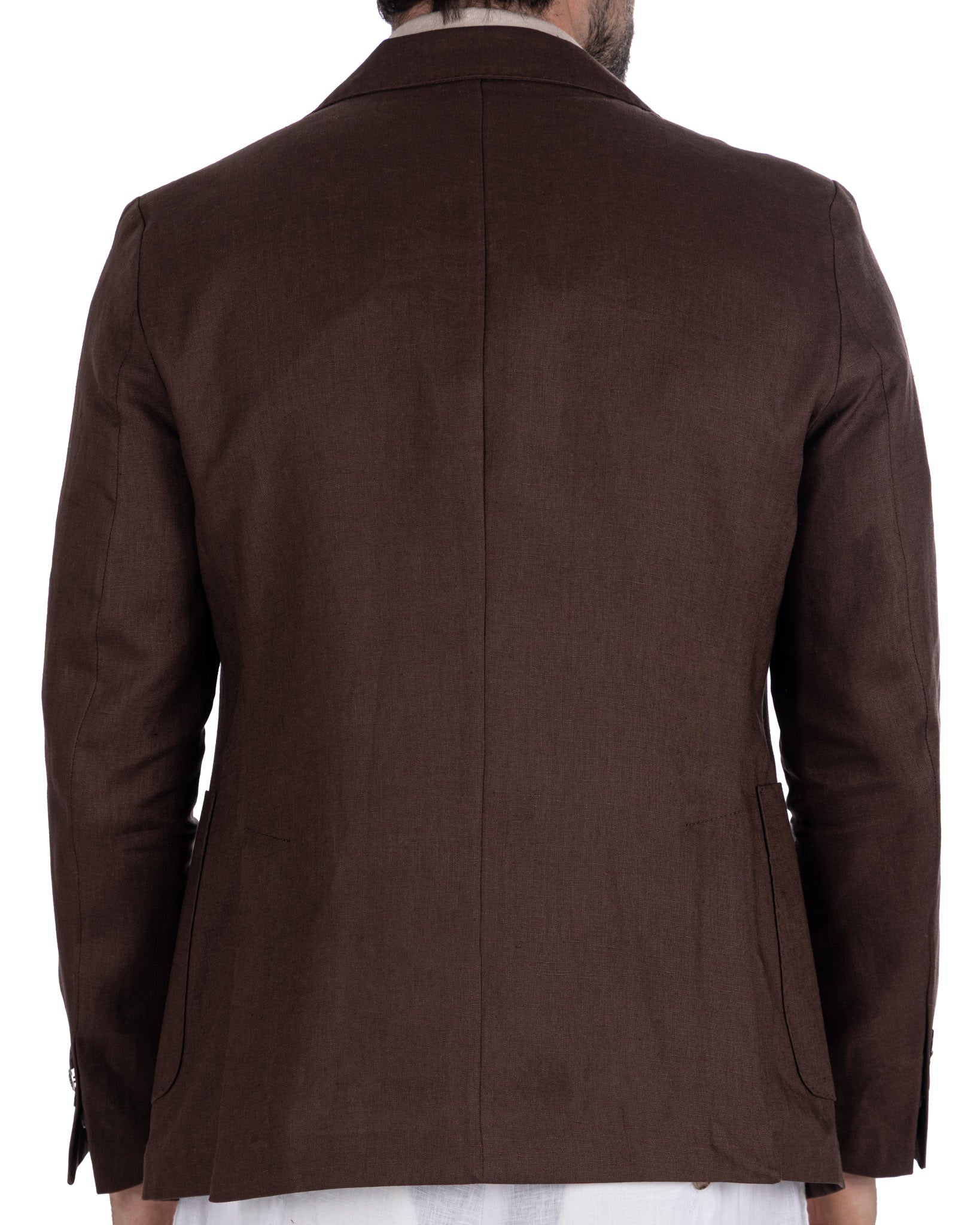 Narni - single-breasted jacket in pure dark brown linen