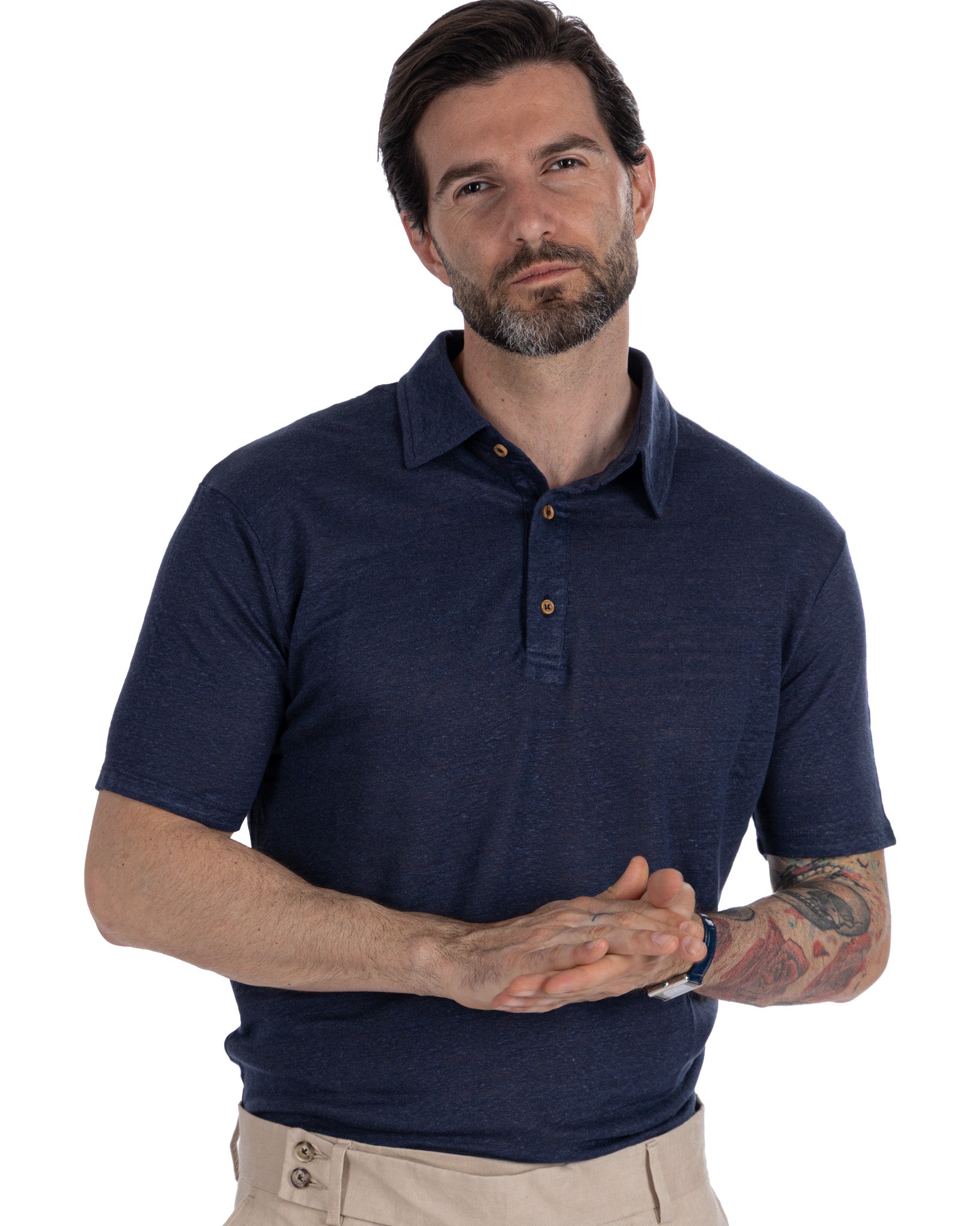 Marcos - polo in maglia in lino blu