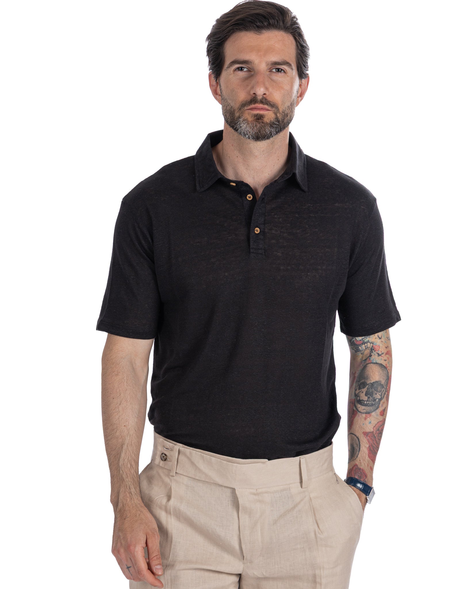 Marcos - polo in maglia in lino nera