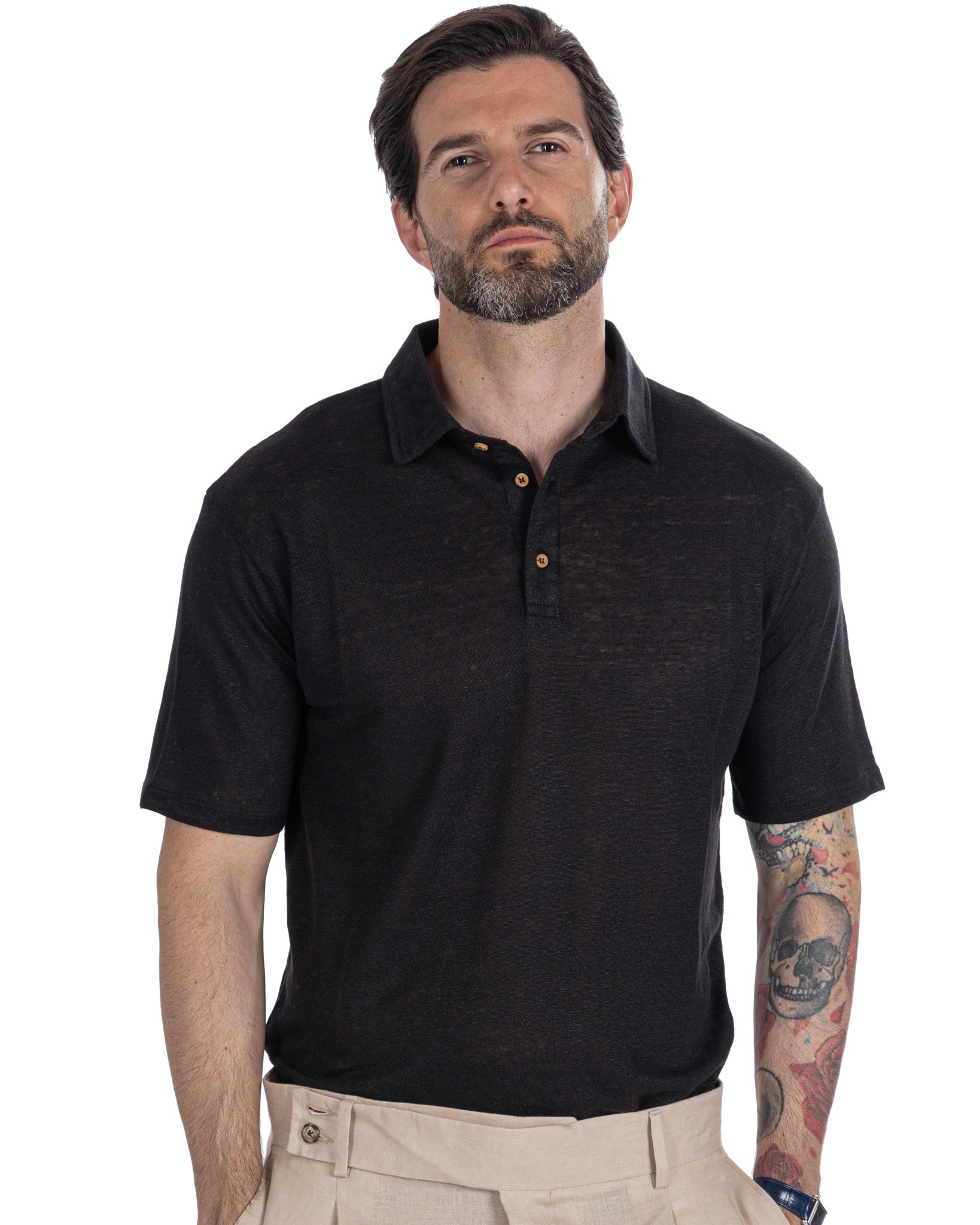 Marcos - polo in maglia in lino nera