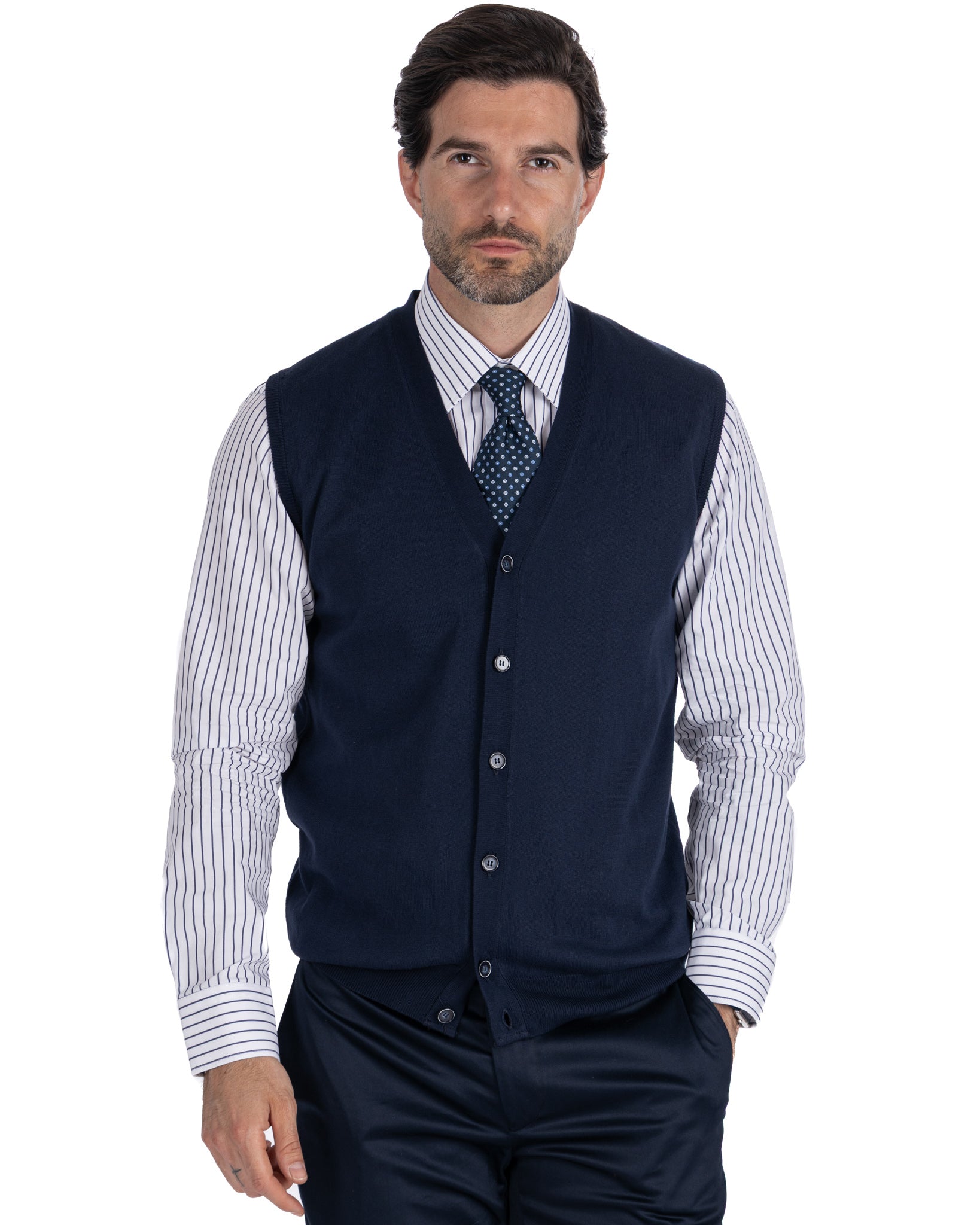 Logan - Blue Cotton Knit Vest