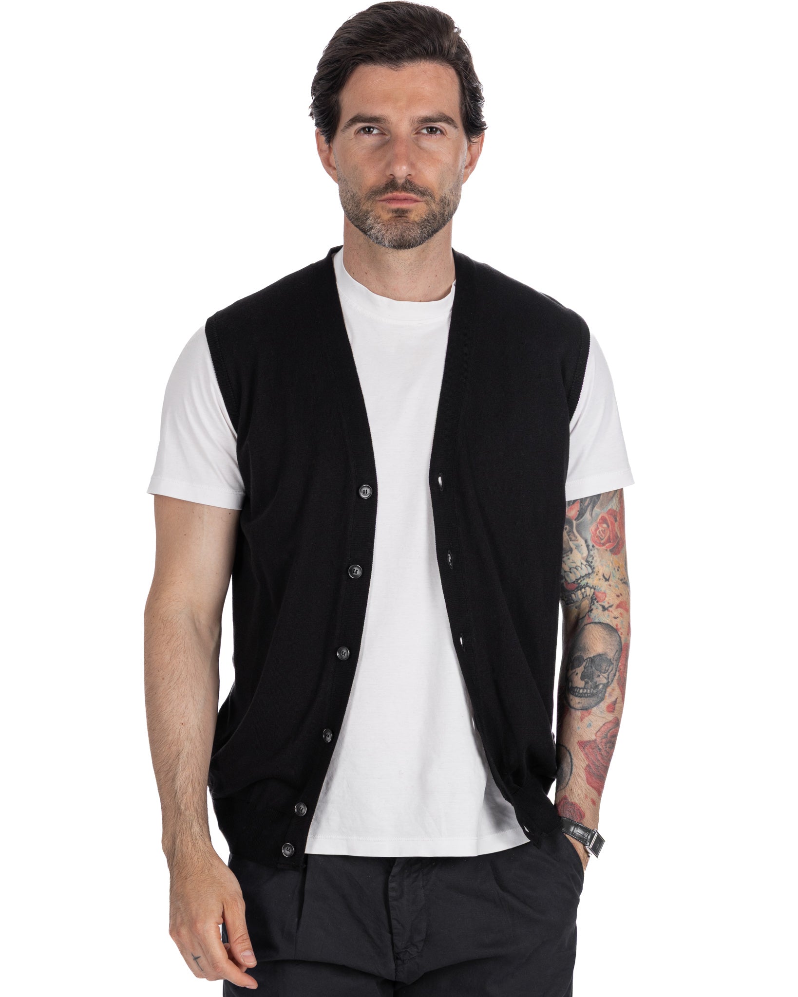 Logan - Black Cotton Knit Vest