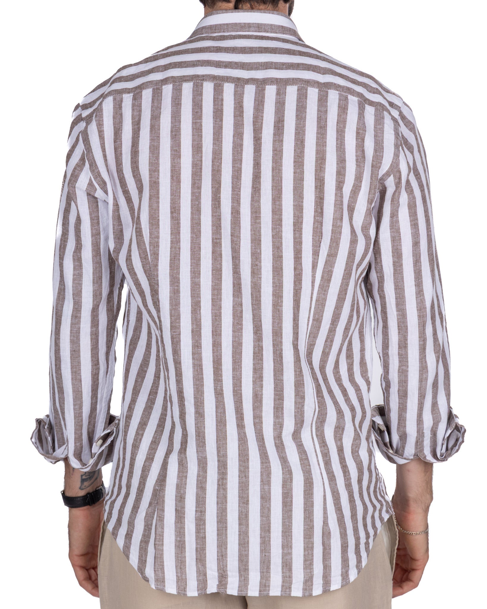 Eze - chemise en lin mélangé à rayures marron foncé