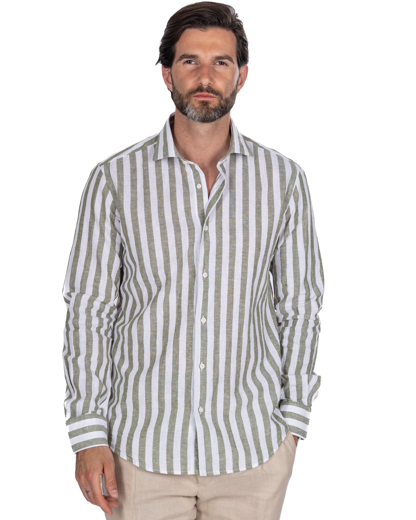 Eze - chemise en lin mélangé à rayures militaires