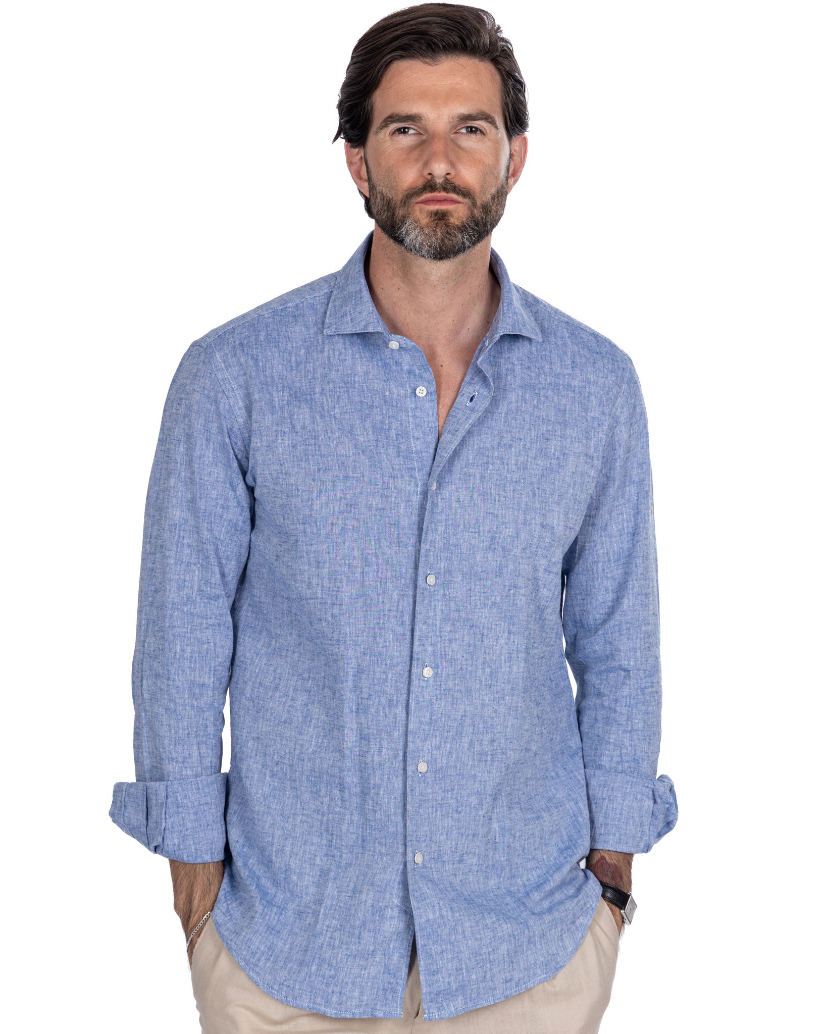 Rennes - chemise en lin mélangé bleu chiné