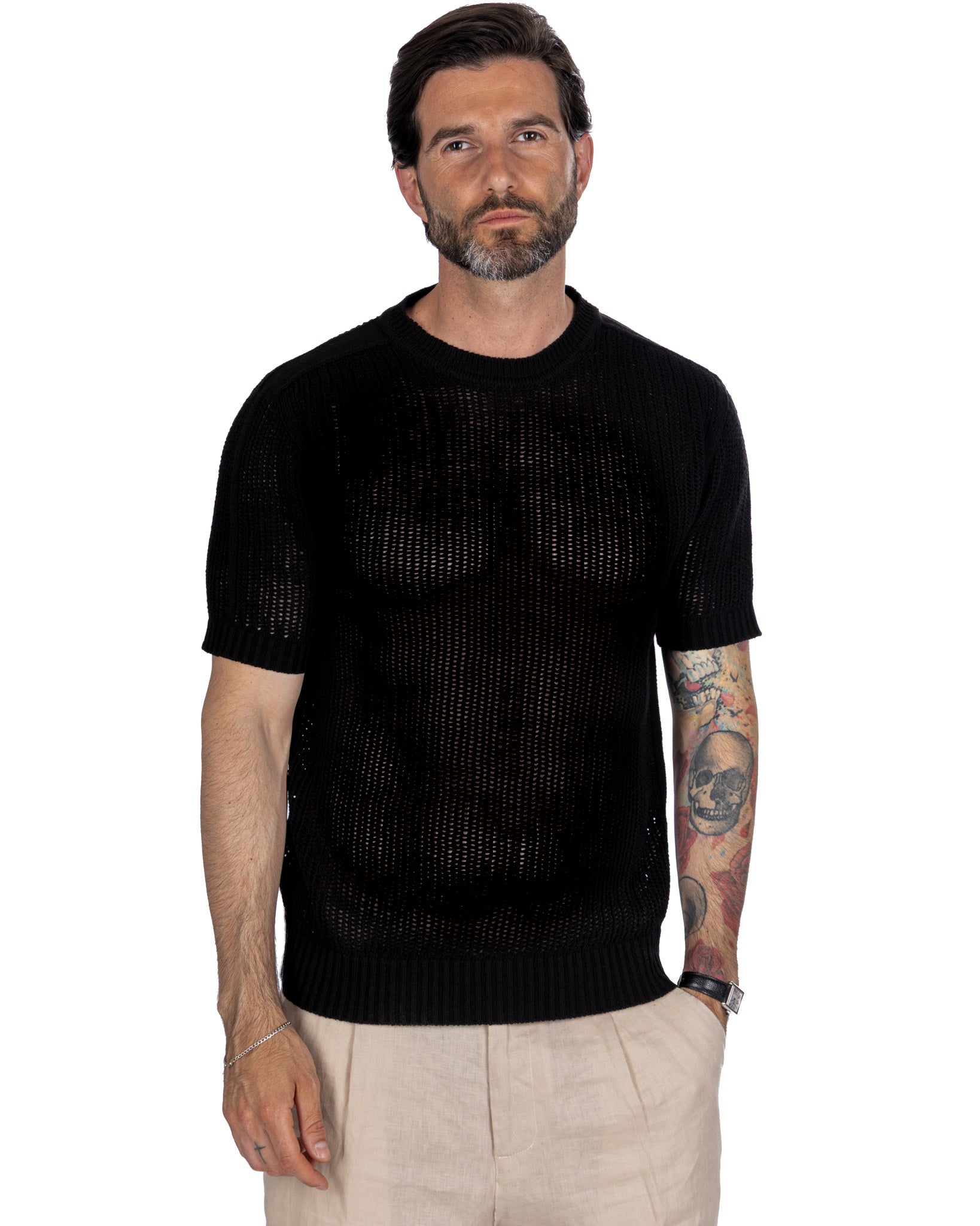 Grigor - t-shirt oversize traforata nera