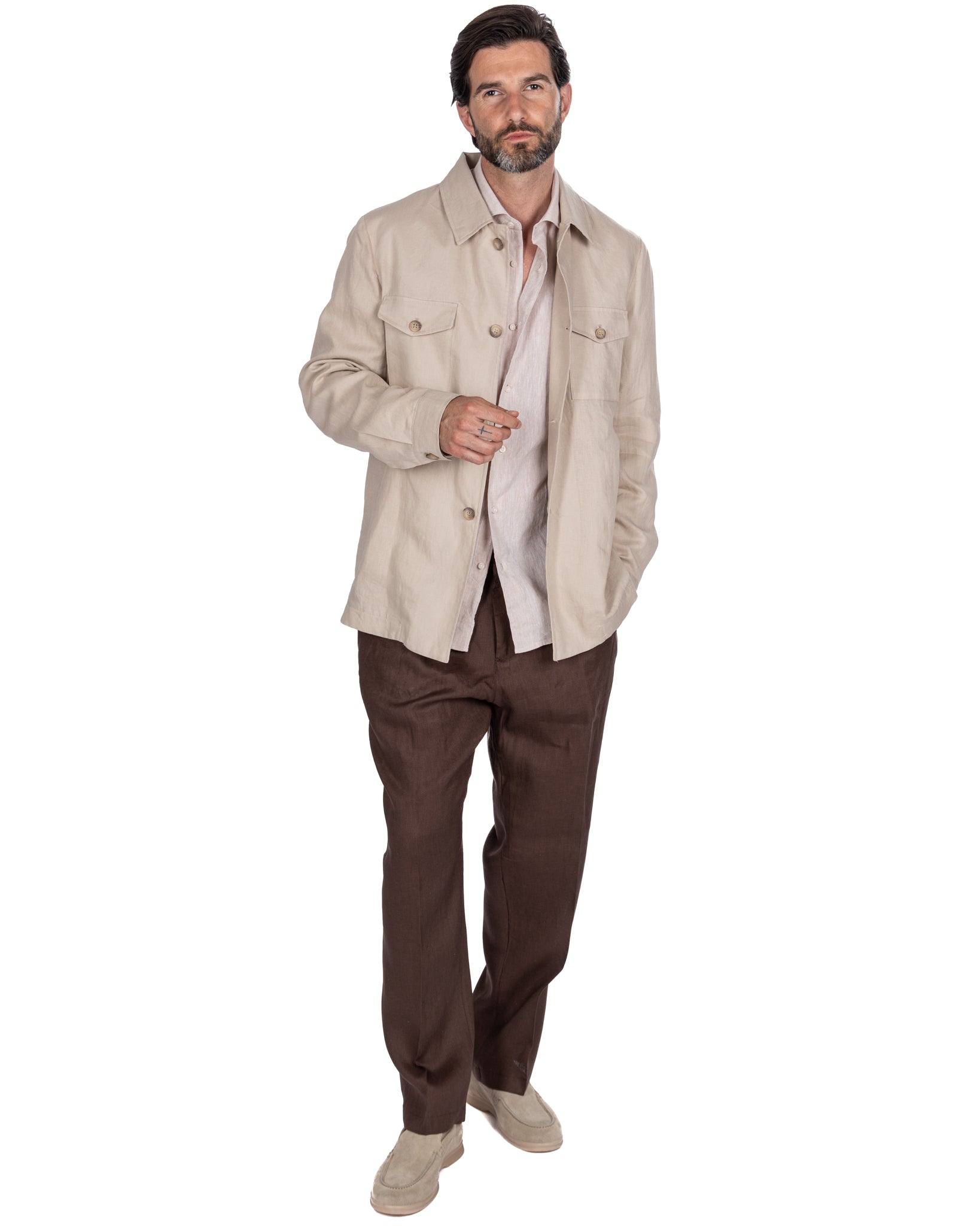 Rennes - chemise en lin mélangé beige chiné