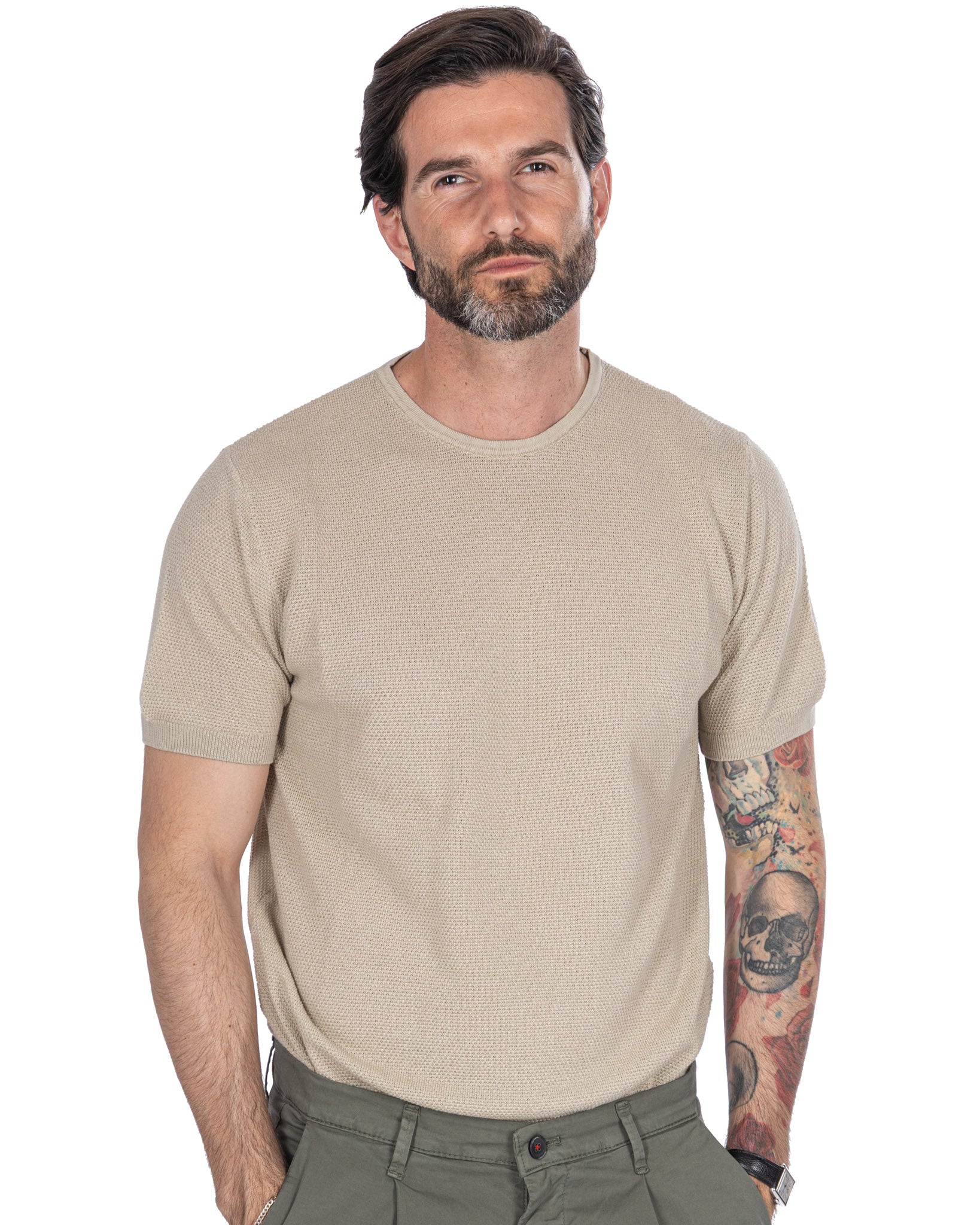 Luciano - t-shirt en maille nid d'abeille crème