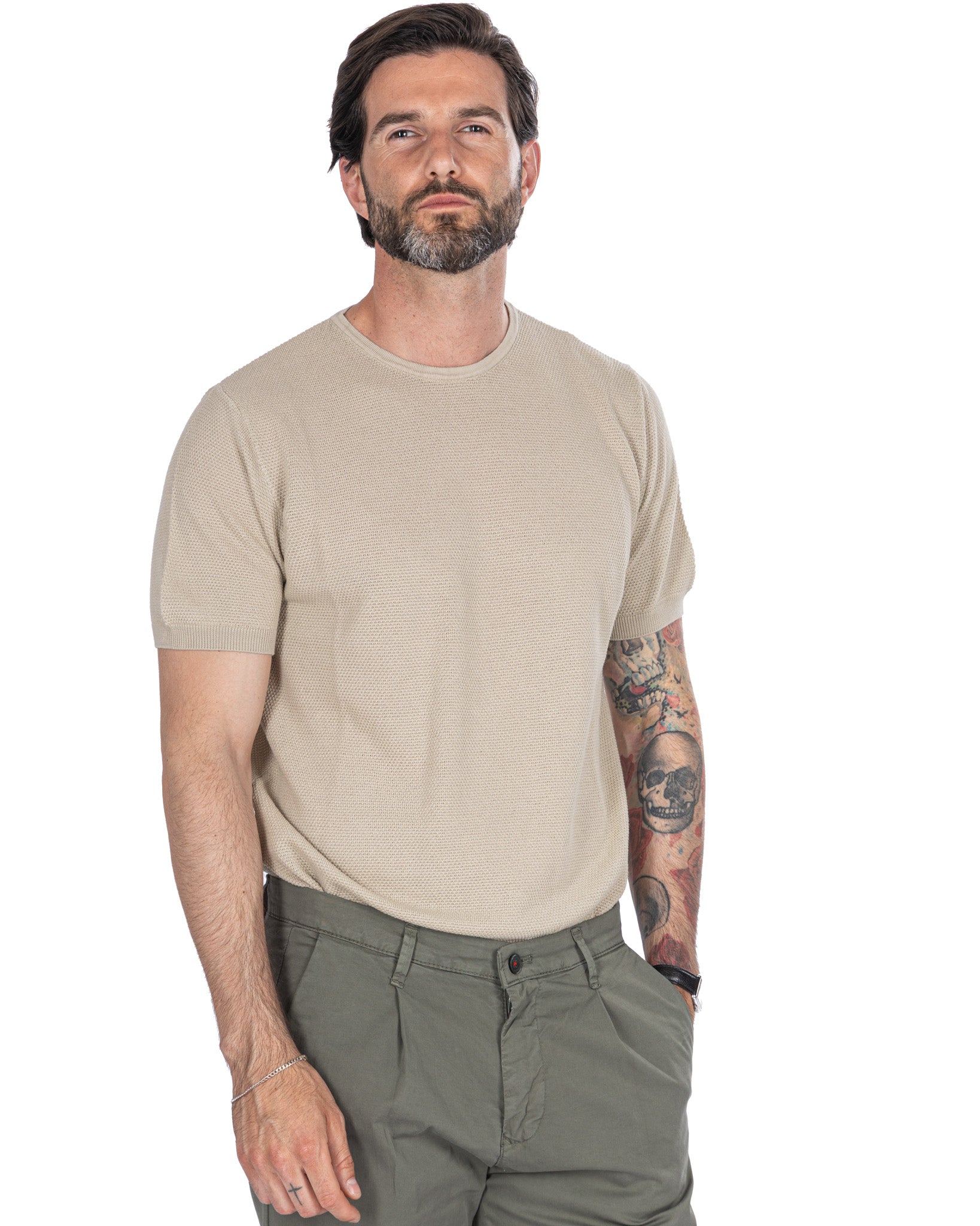 Luciano - t-shirt en maille nid d'abeille crème